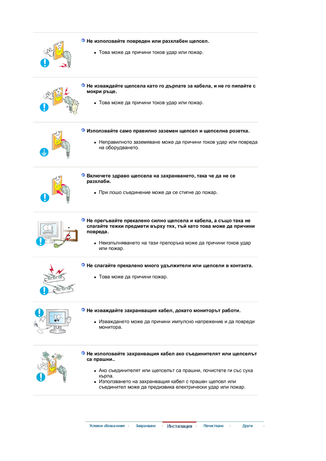 Samsung LS17MJVKS/EDC manual Не използвайте повреден или разхлабен щепсел 