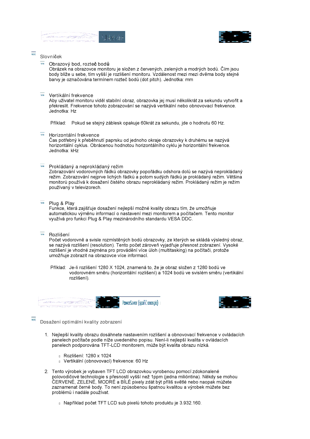 Samsung LS17MJVKS/EDC manual Slovníček, Dosažení optimální kvality zobrazení 