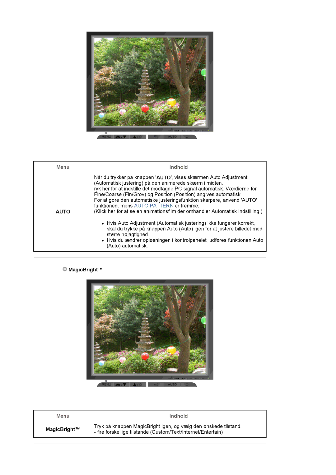 Samsung LS17MJVKS/EDC manual Menu Indhold, MagicBright 