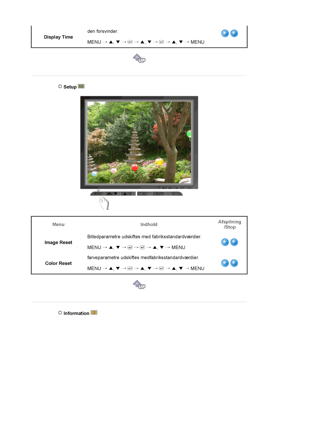 Samsung LS17MJVKS/EDC manual Display Time, Setup, Image Reset, Color Reset, Information 