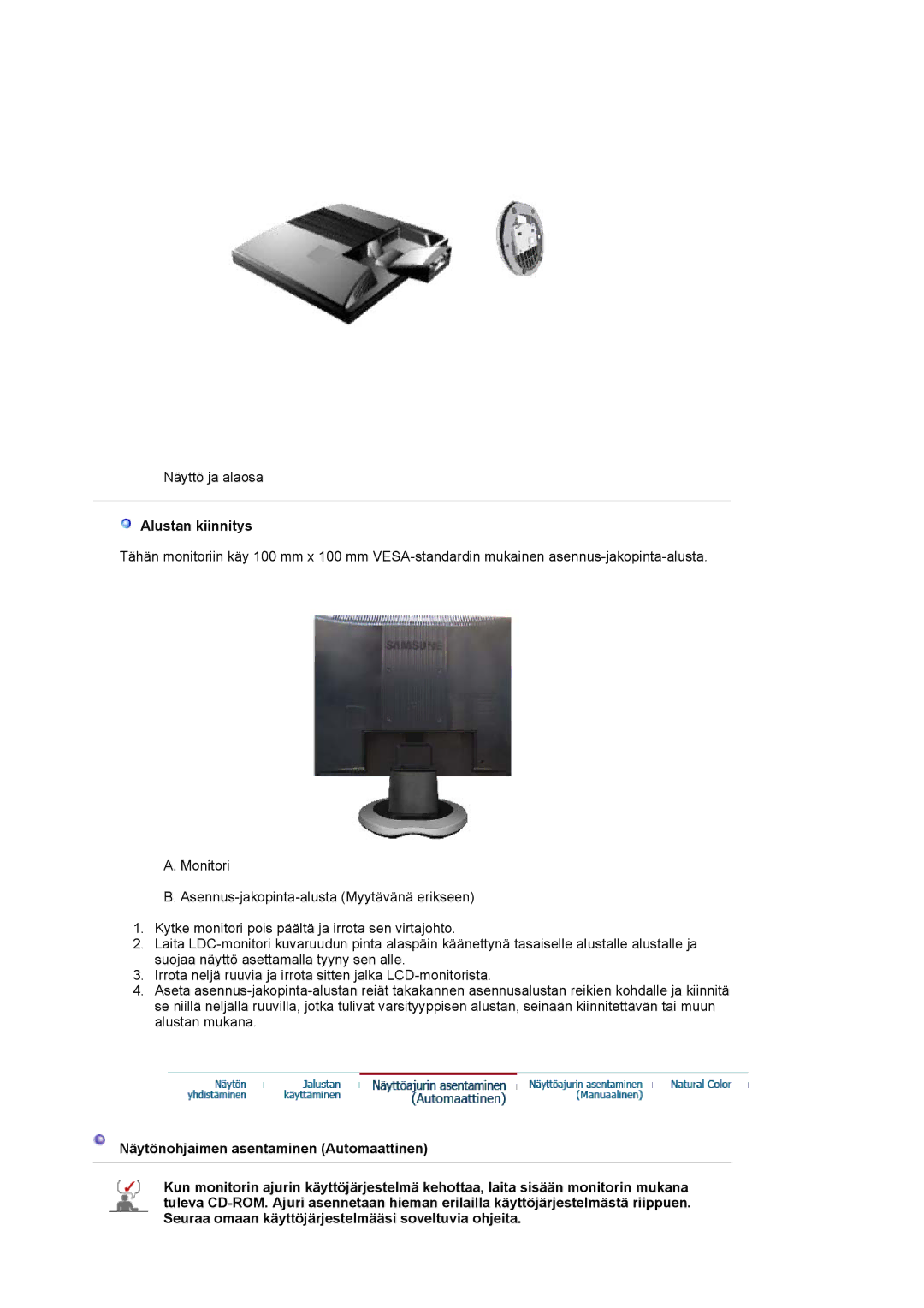 Samsung LS17MJVKS/EDC manual Alustan kiinnitys 