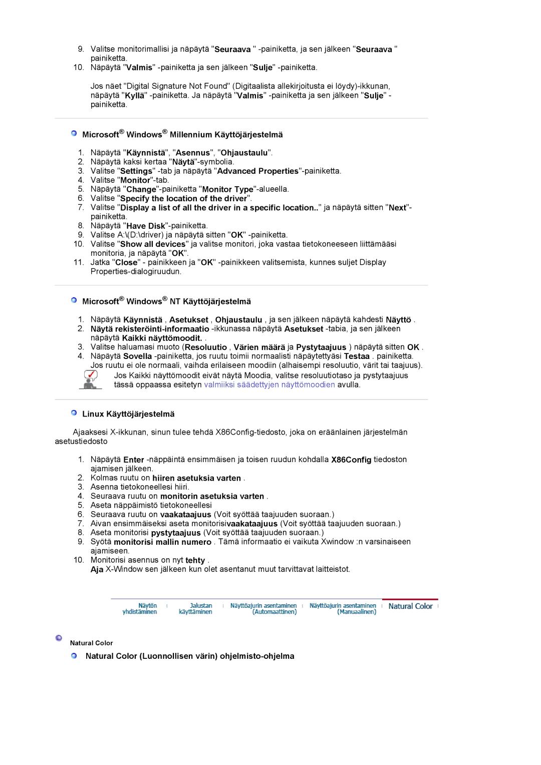 Samsung LS17MJVKS/EDC manual Microsoft Windows NT Käyttöjärjestelmä, Linux Käyttöjärjestelmä 