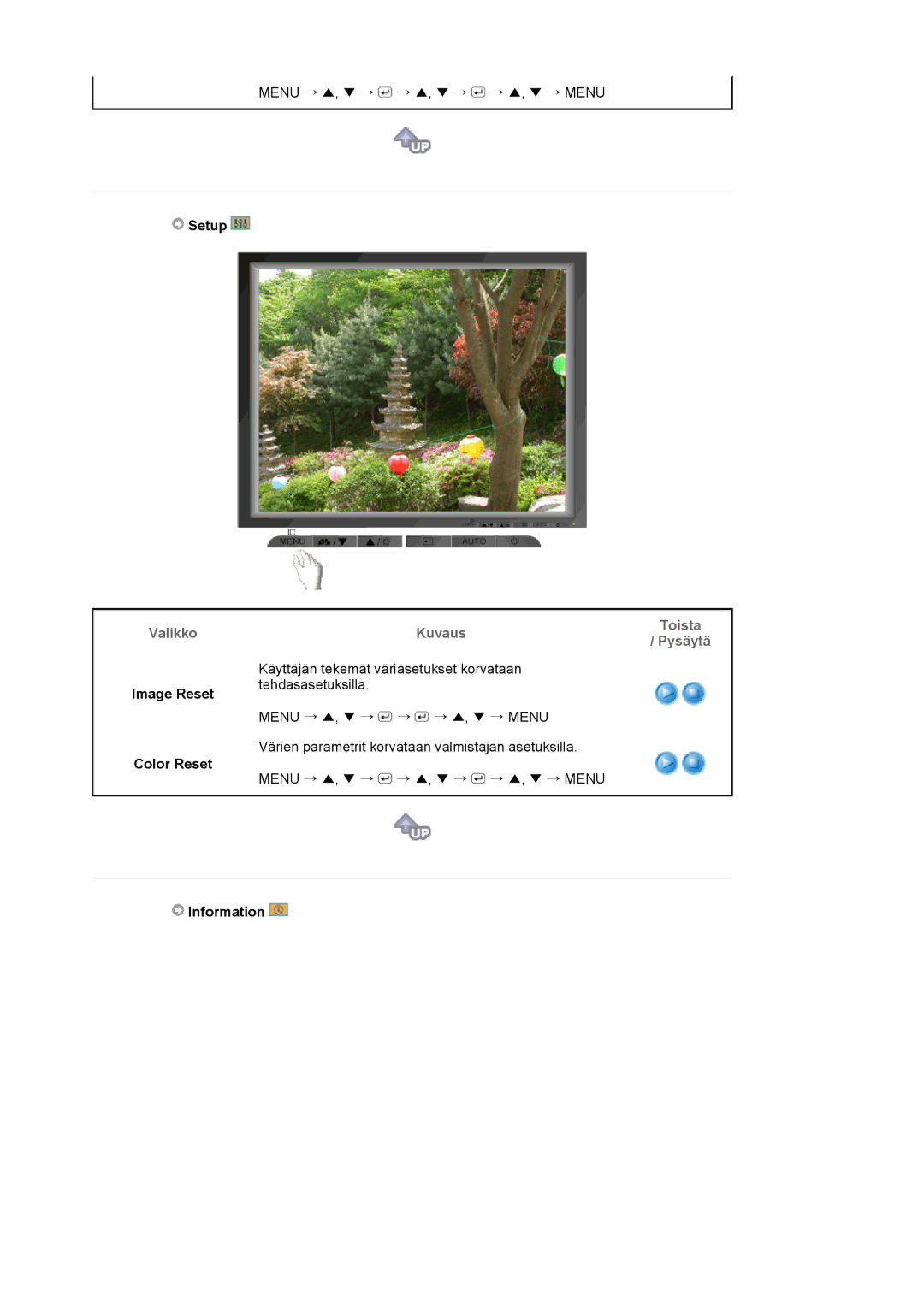 Samsung LS17MJVKS/EDC manual Setup, Image Reset Color Reset, Information 