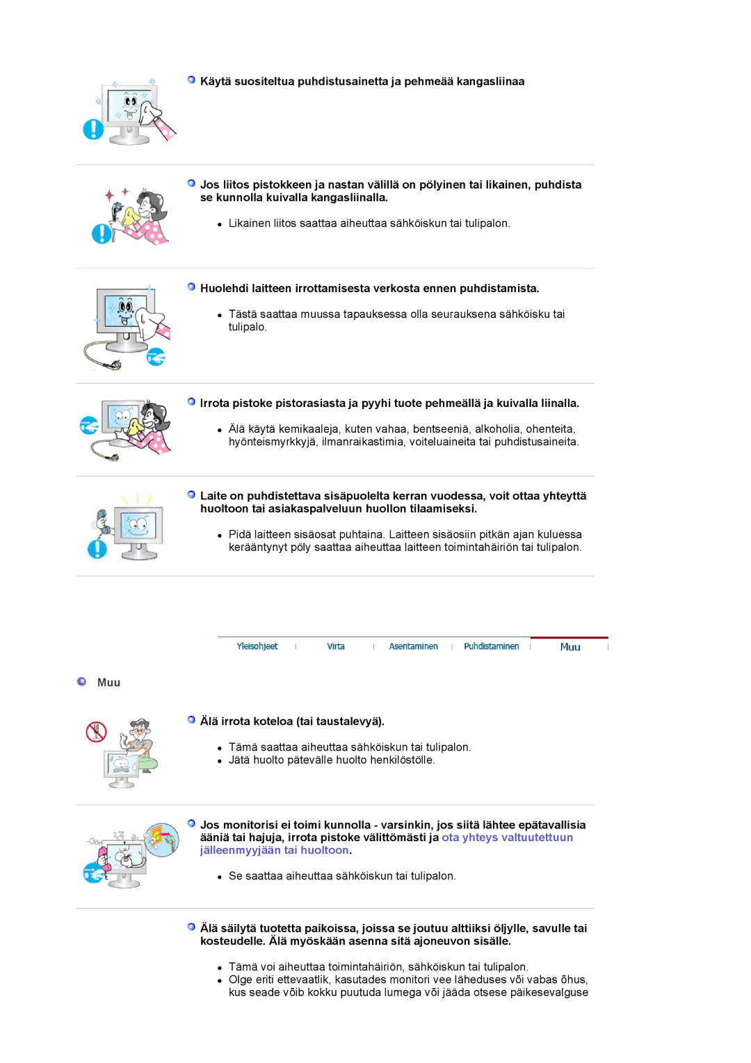 Samsung LS17MJVKS/EDC manual Muu, Älä irrota koteloa tai taustalevyä 