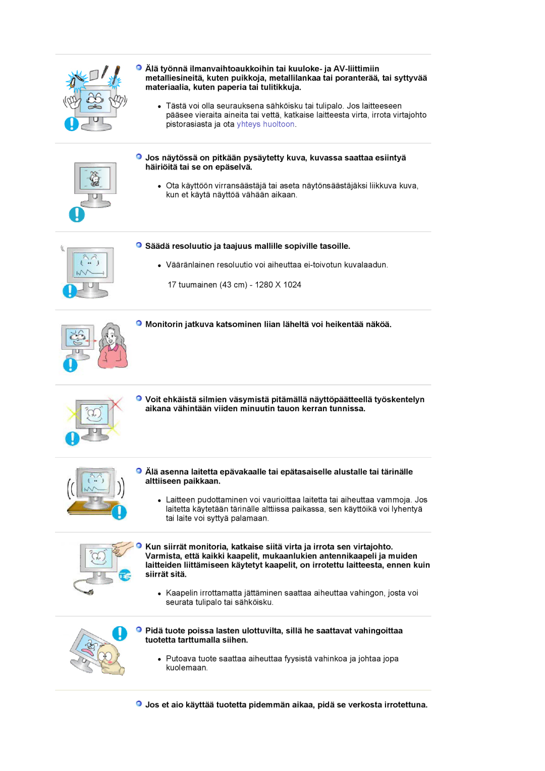 Samsung LS17MJVKS/EDC manual Säädä resoluutio ja taajuus mallille sopiville tasoille 