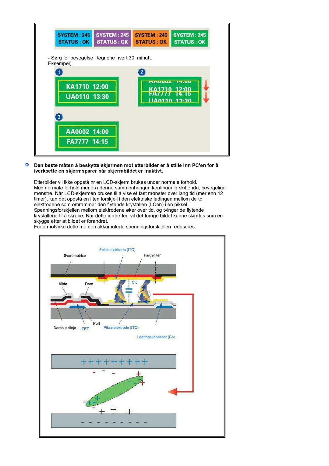 Samsung LS17MJVKS/EDC manual Sørg for bevegelse i tegnene hvert 30. minutt. Eksempel 