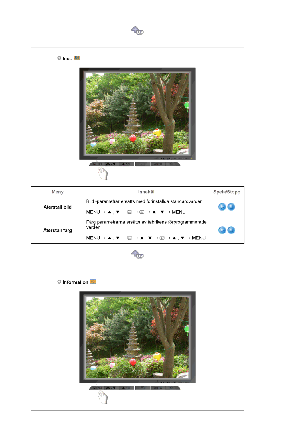 Samsung LS17MJVKS/EDC manual Inst, Återställ bild Återställ färg, Information 