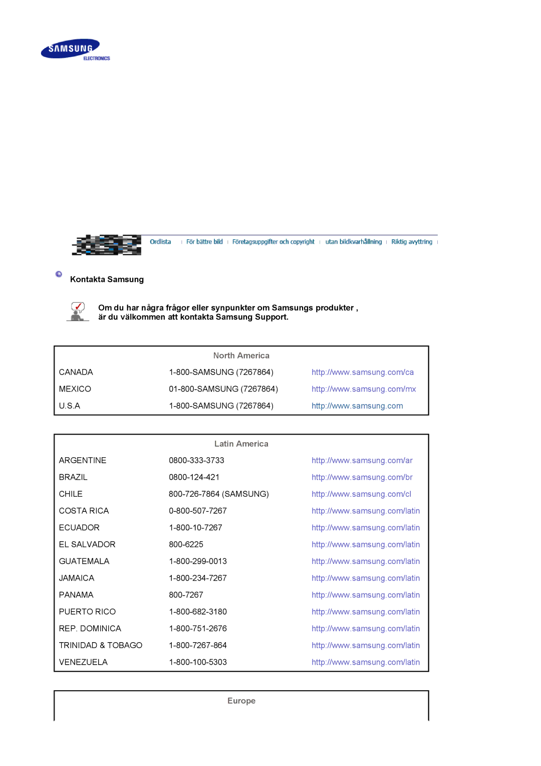 Samsung LS17MJVKS/EDC manual North America, Latin America, Europe 