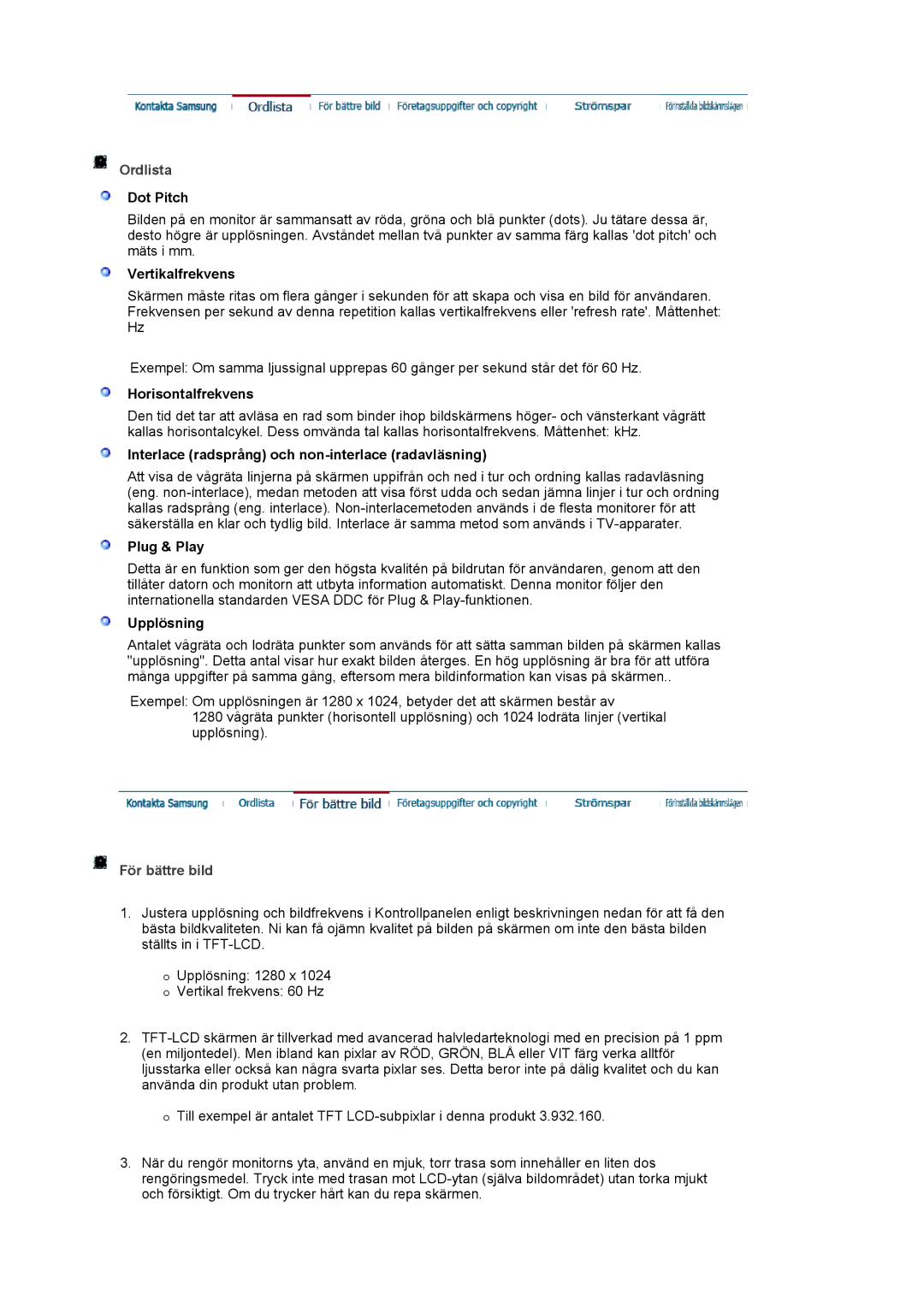 Samsung LS17MJVKS/EDC manual Ordlista, För bättre bild 