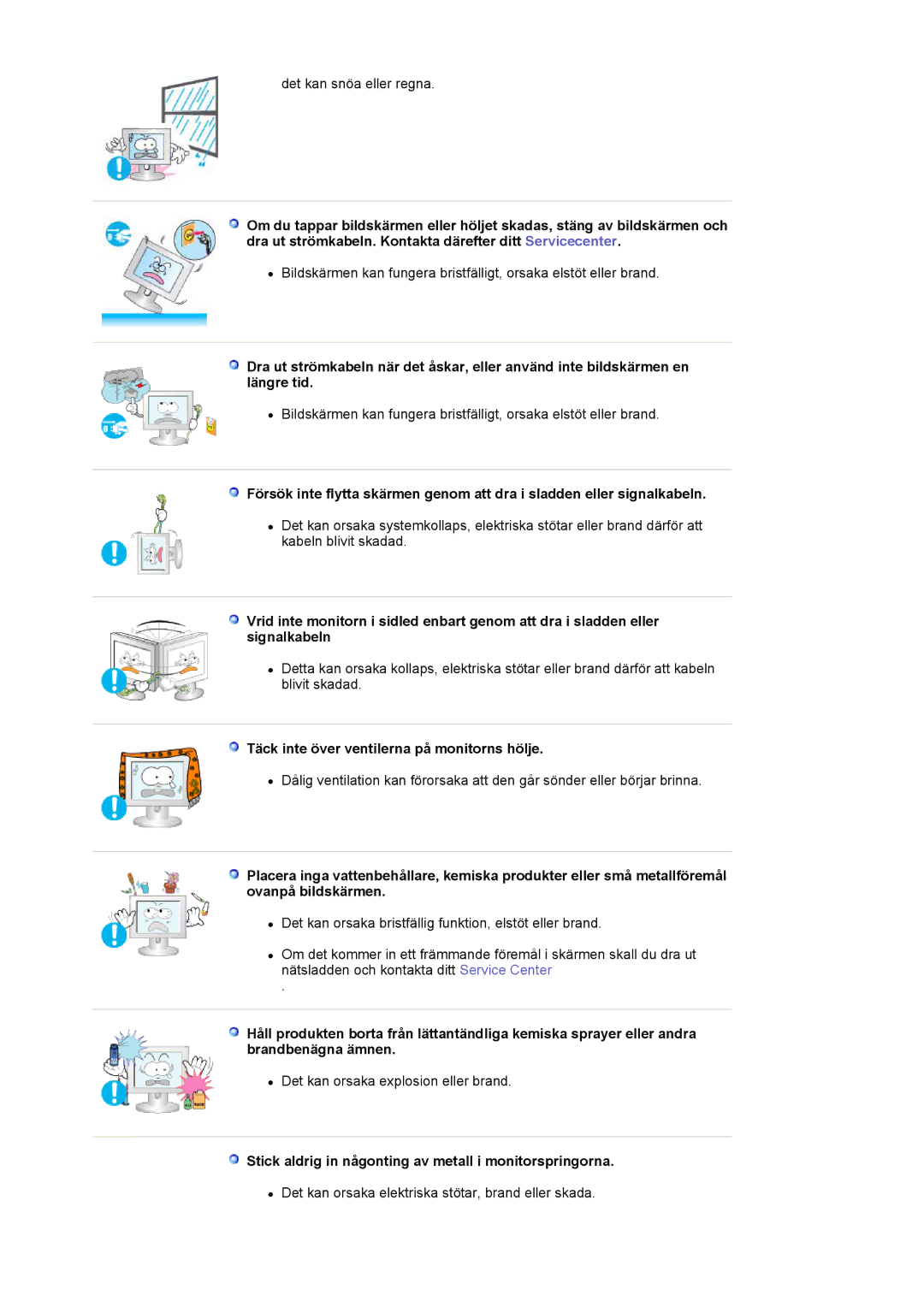 Samsung LS17MJVKS/EDC manual Täck inte över ventilerna på monitorns hölje 