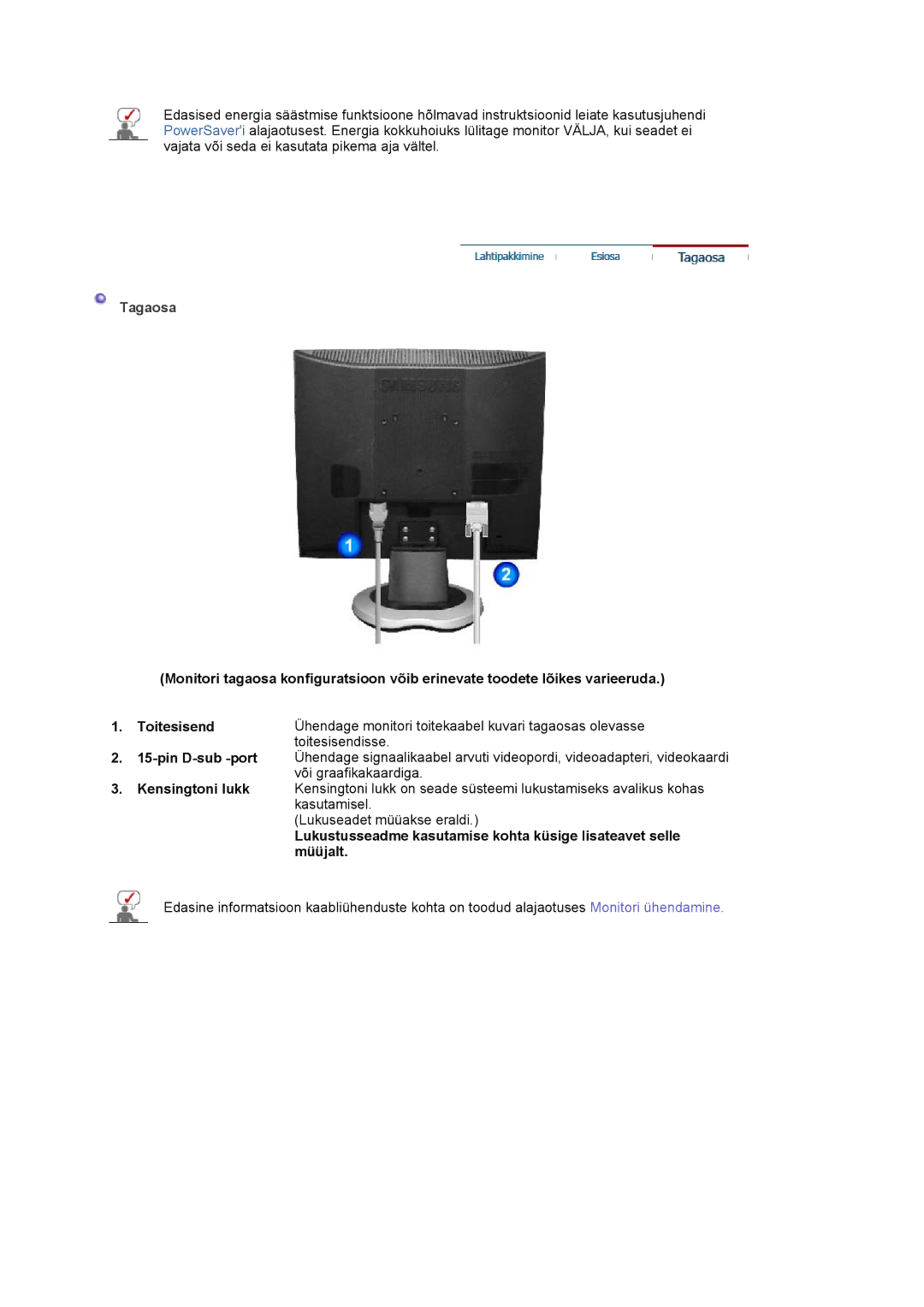 Samsung LS17MJVKS/EDC manual Tagaosa 