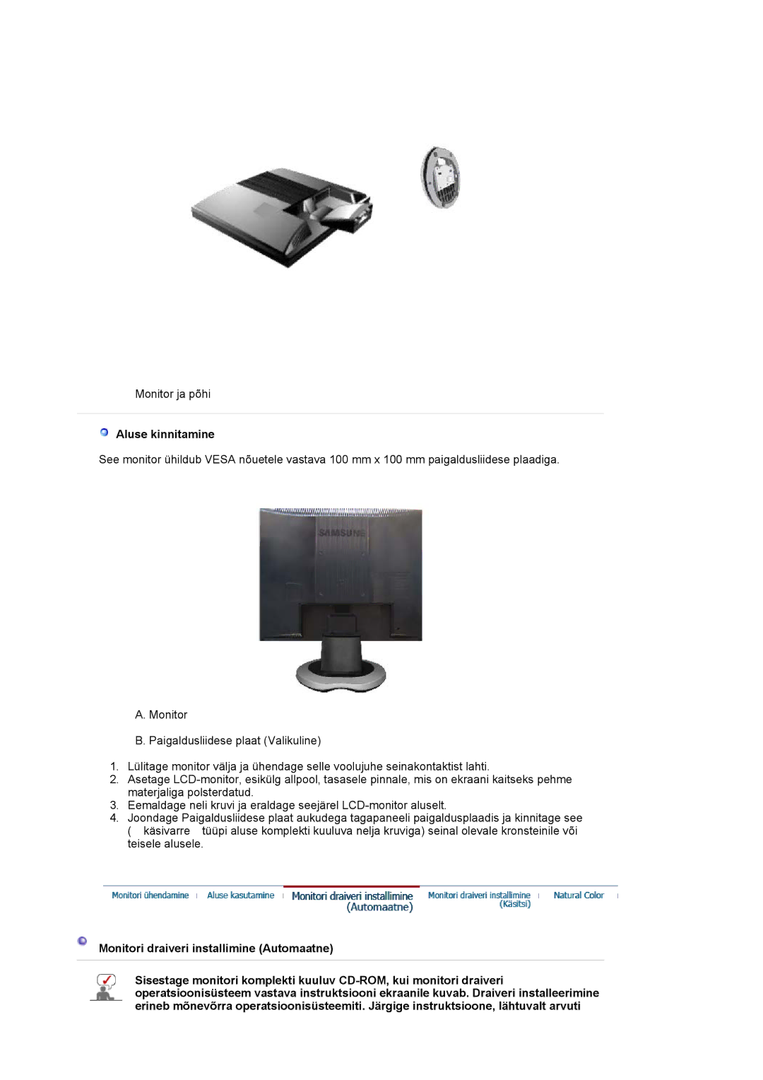 Samsung LS17MJVKS/EDC manual Aluse kinnitamine 