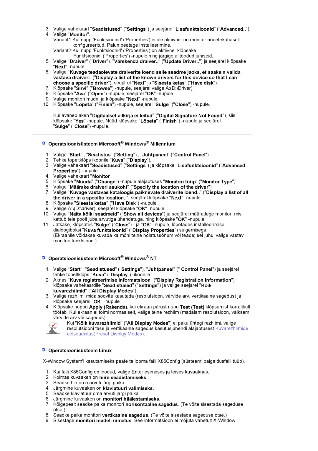 Samsung LS17MJVKS/EDC manual Operatsioonisüsteem Linux, Järgmine kuvaaken on monitori häälestamiseks 