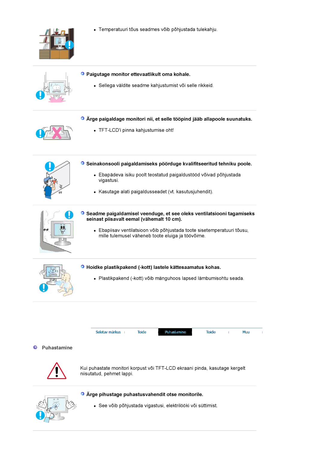 Samsung LS17MJVKS/EDC Paigutage monitor ettevaatlikult oma kohale, Hoidke plastikpakend -kott lastele kättesaamatus kohas 