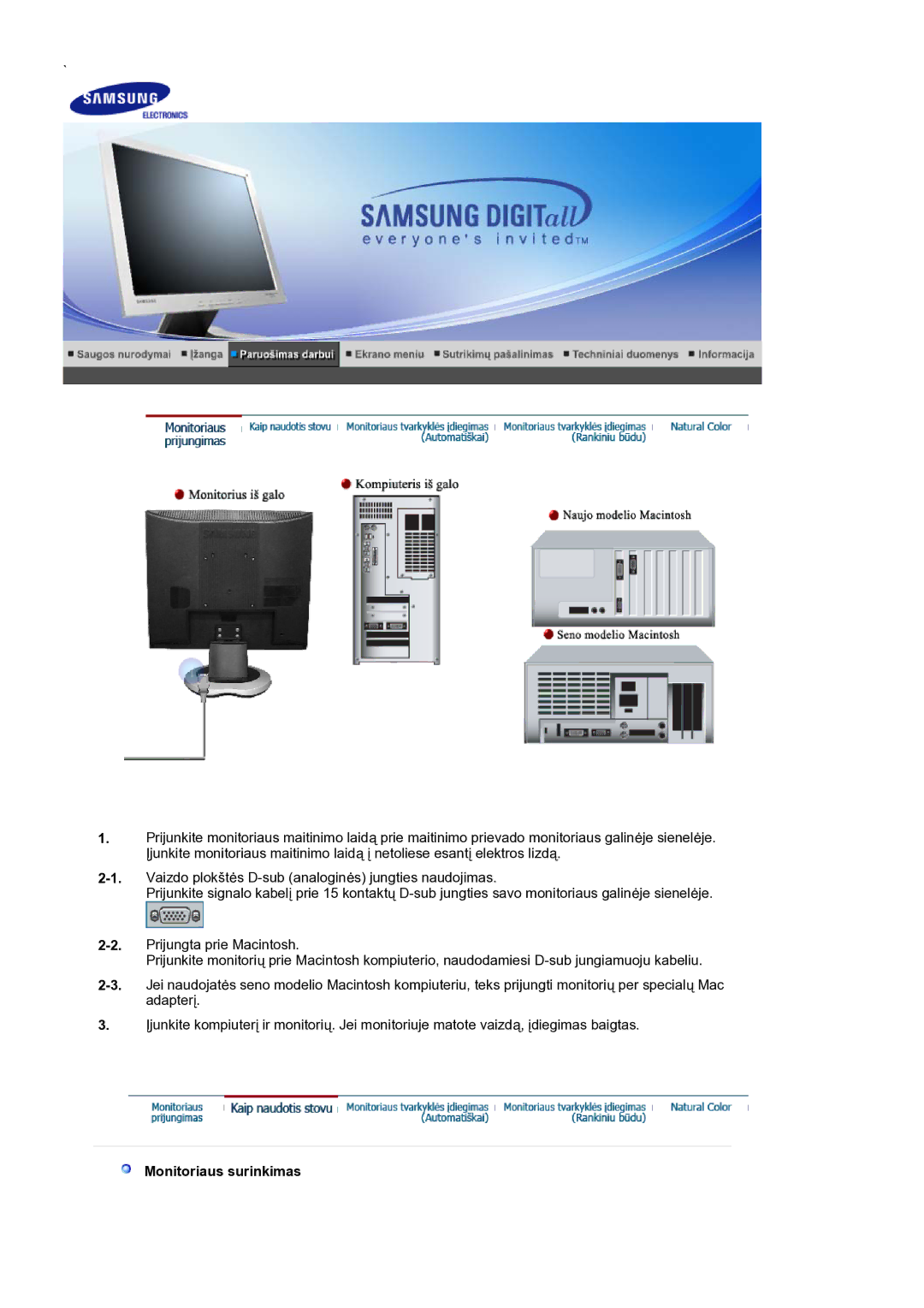 Samsung LS17MJVKS/EDC manual Monitoriaus surinkimas 