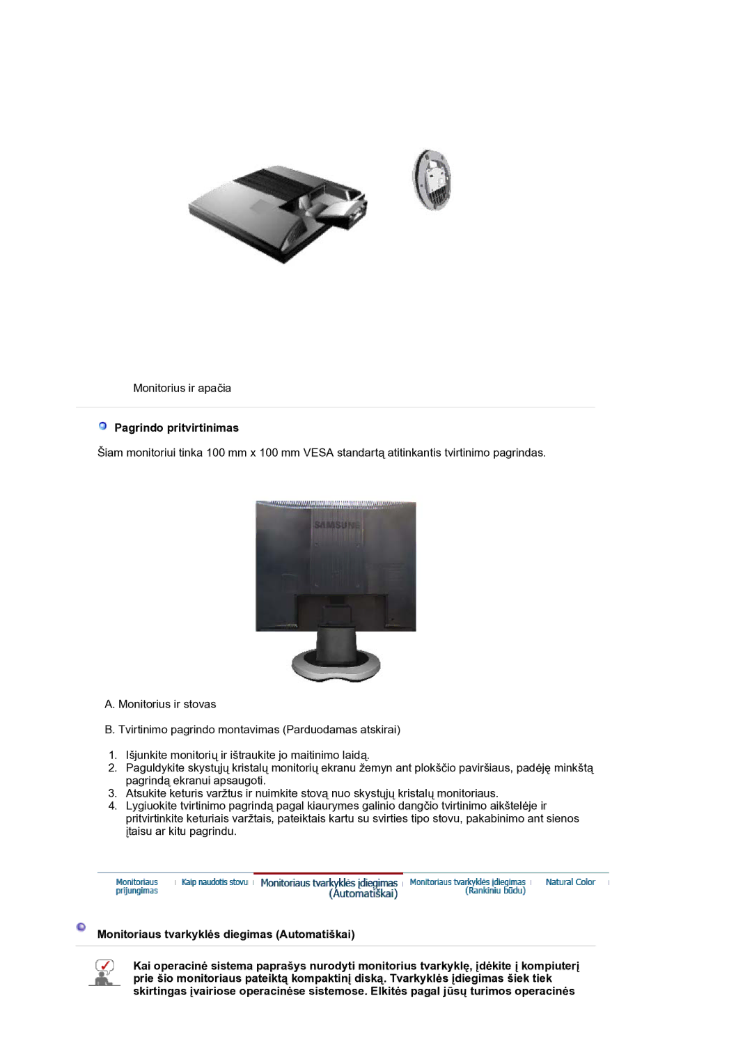 Samsung LS17MJVKS/EDC manual Pagrindo pritvirtinimas 