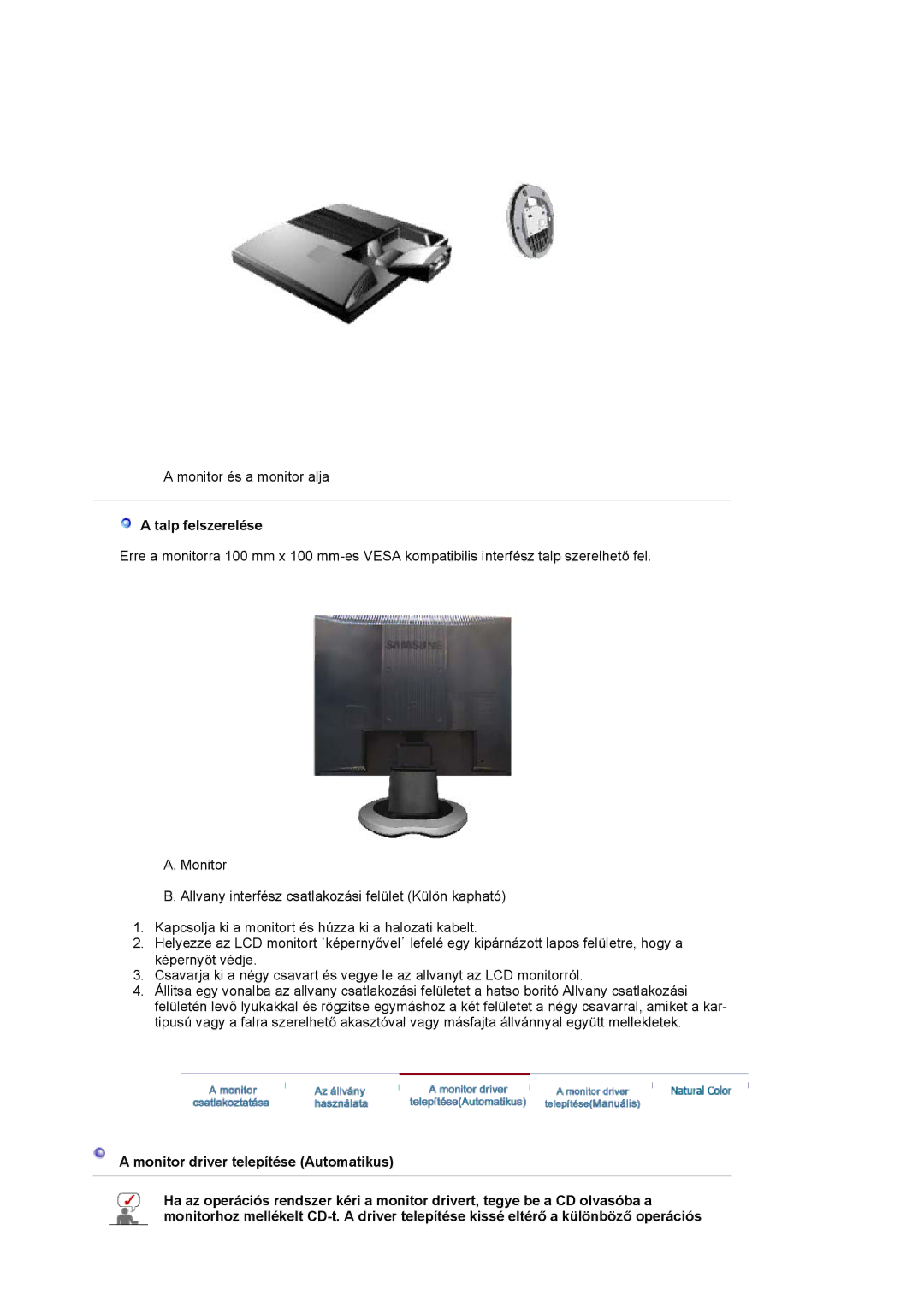 Samsung LS17MJVKS/EDC manual Talp felszerelése 