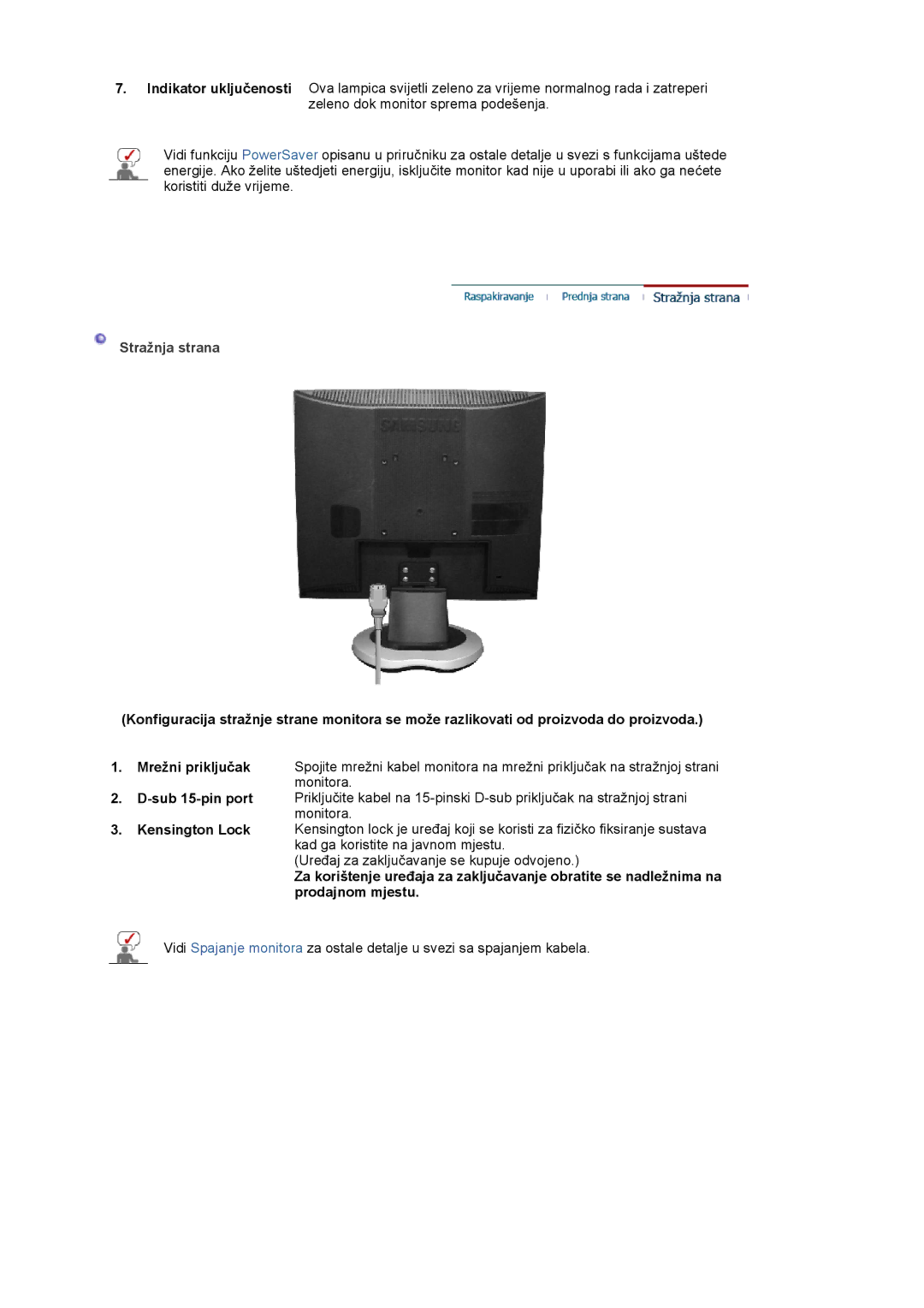 Samsung LS17MJVKS/EDC manual Stražnja strana 