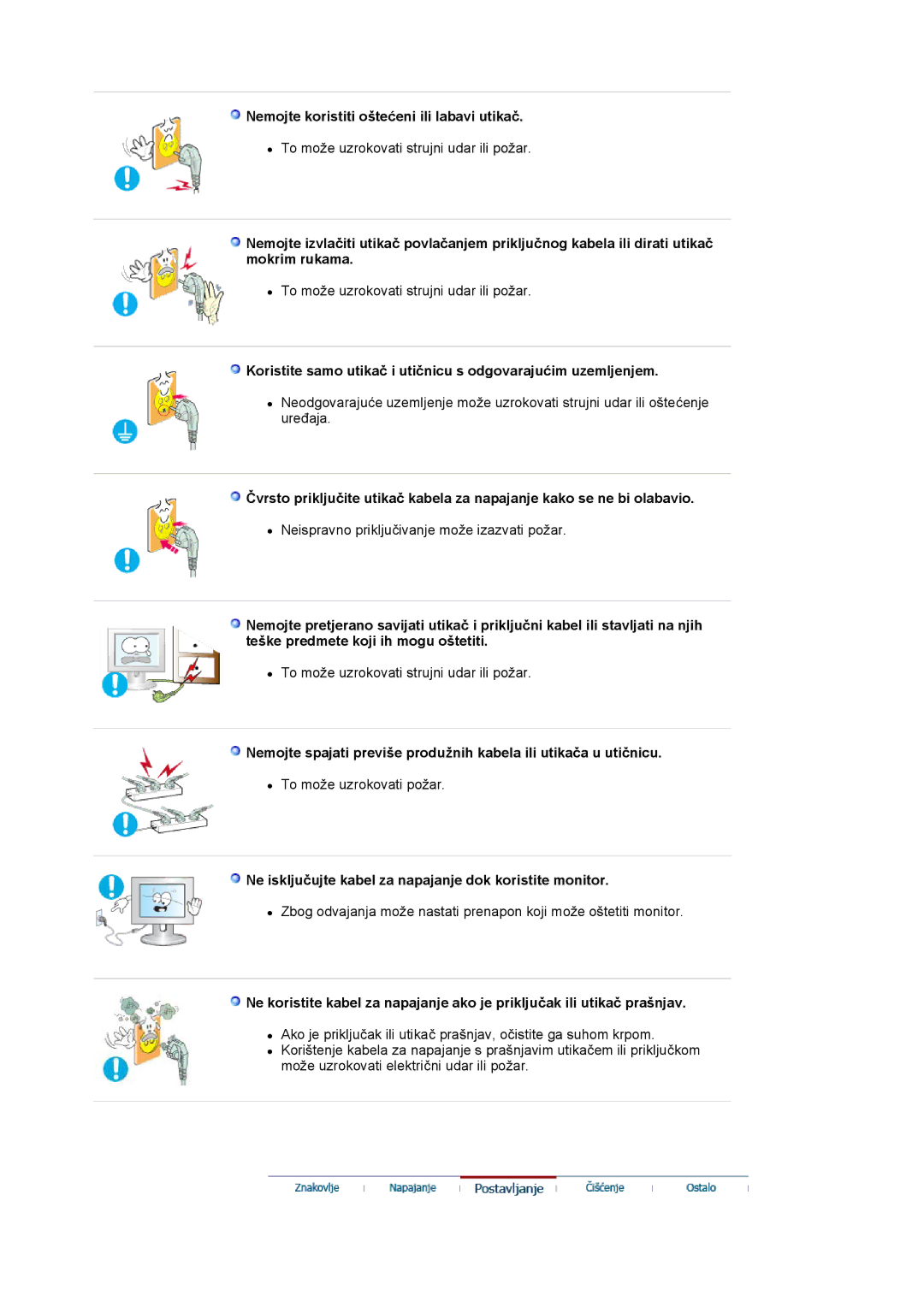 Samsung LS17MJVKS/EDC manual Nemojte koristiti oštećeni ili labavi utikač 