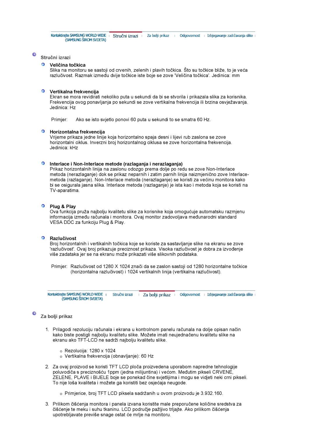 Samsung LS17MJVKS/EDC manual Stručni izrazi, Za bolji prikaz 