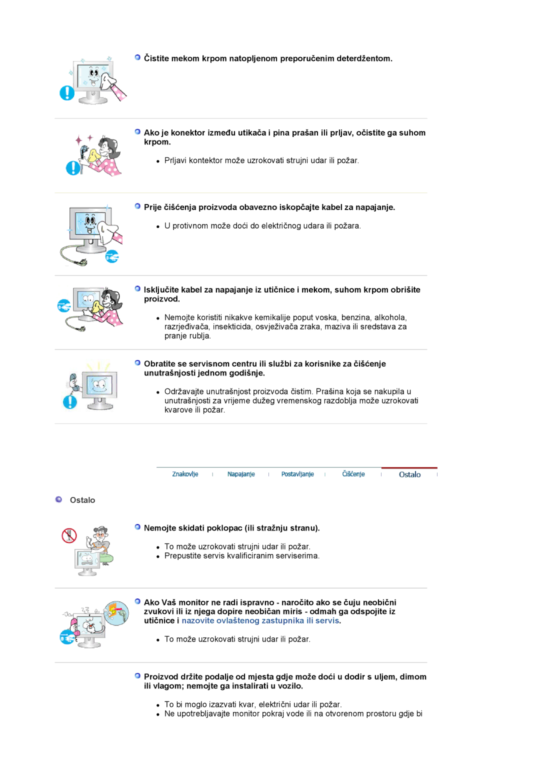 Samsung LS17MJVKS/EDC manual Ostalo, Nemojte skidati poklopac ili stražnju stranu 