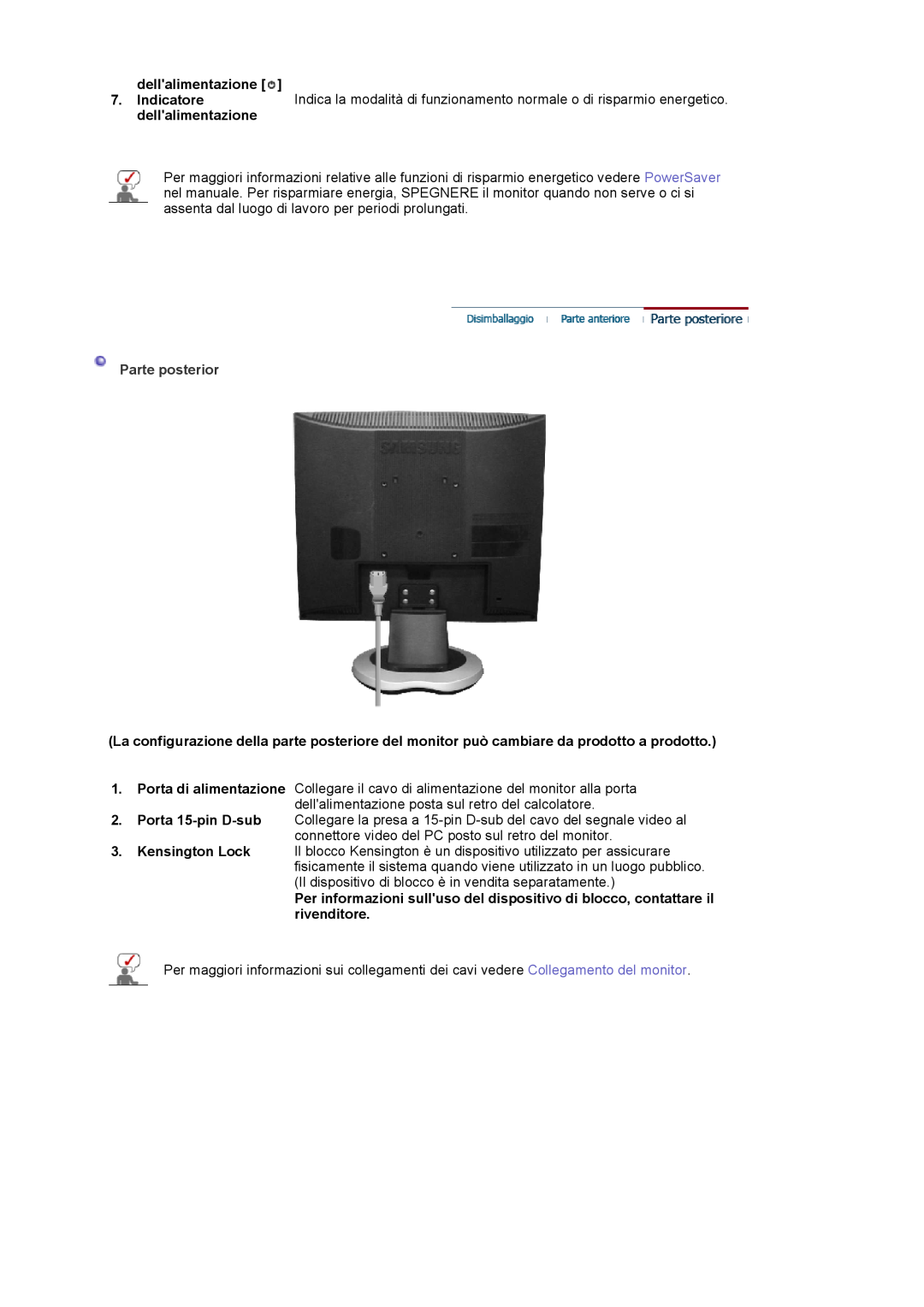 Samsung LS17MJVKS/EDC manual dellalimentazione, Parte posterior 