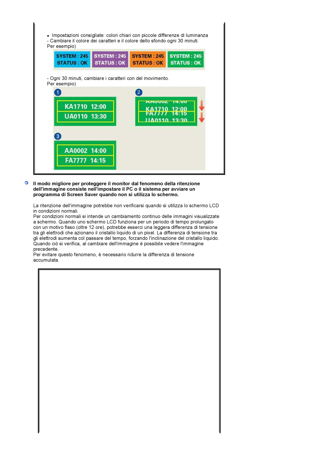 Samsung LS17MJVKS/EDC manual Ogni 30 minuti, cambiare i caratteri con del movimento. Per esempio 