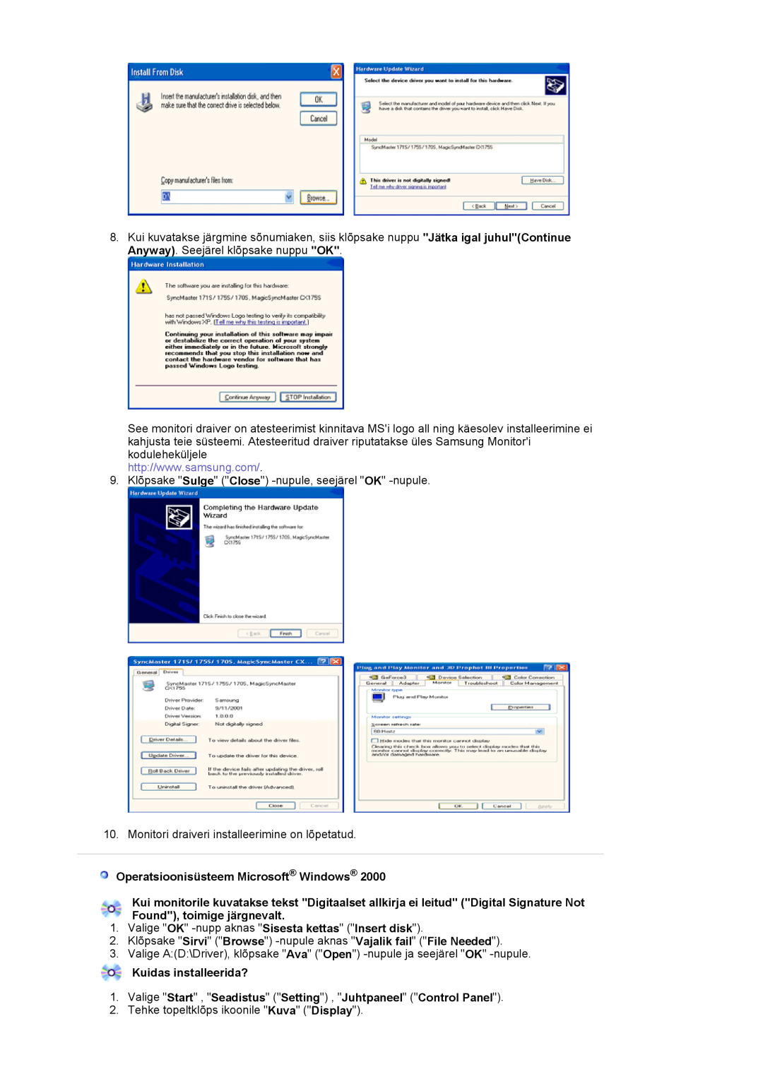 Samsung LS17MJVKS/EDC manual Operatsioonisüsteem Microsoft Windows, Kuidas installeerida? 