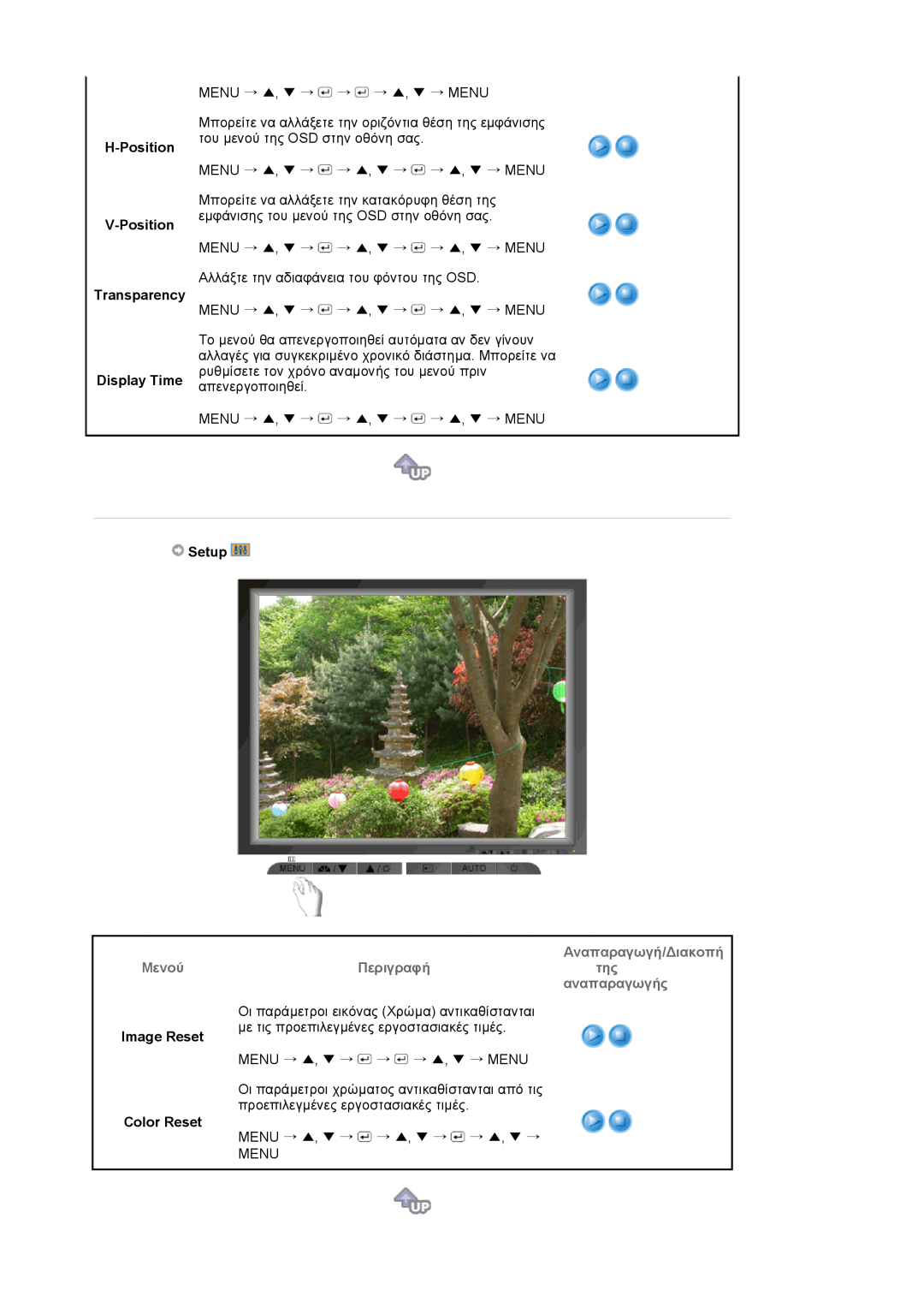 Samsung LS17MJVKS/EDC manual H-Position V-Position Transparency Display Time, Setup, Image Reset Color Reset 