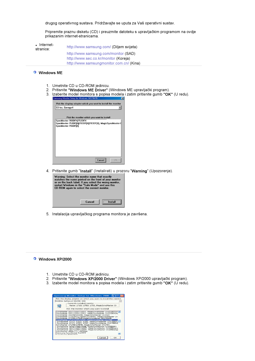 Samsung LS17MJVKS/EDC manual Windows ME, Windows XP/2000 