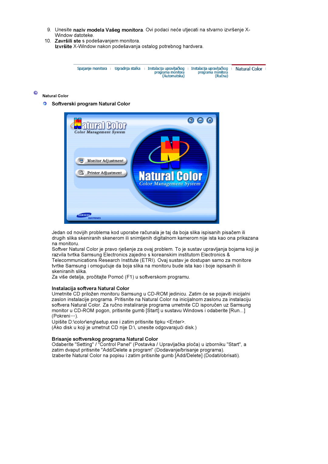 Samsung LS17MJVKS/EDC manual Softverski program Natural Color, Instalacija softvera Natural Color 