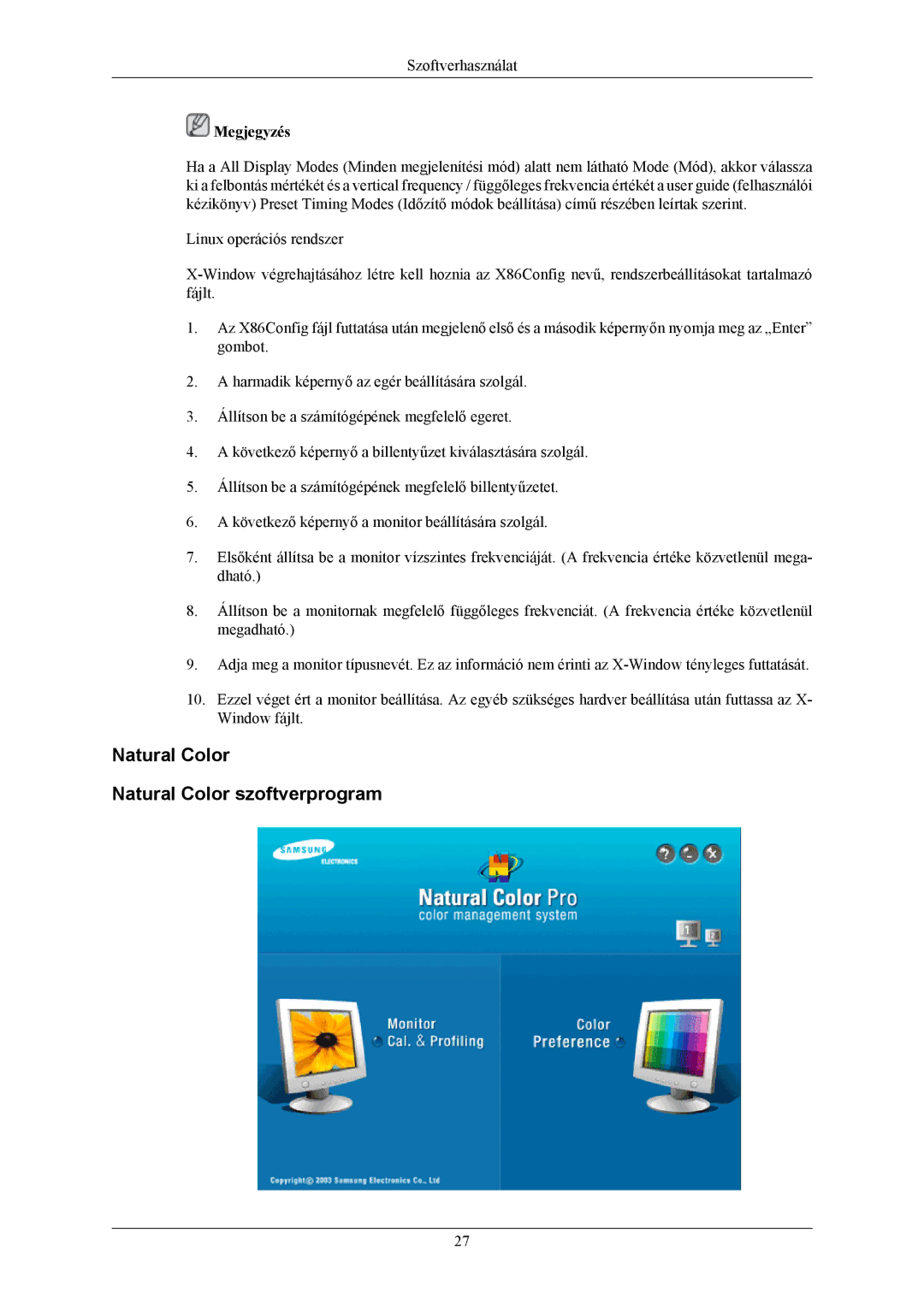 Samsung LS19MYBESCA/EN, LS17MYBESCA/EN, LS19MYBESQ/EDC manual Natural Color Natural Color szoftverprogram, Megjegyzés 