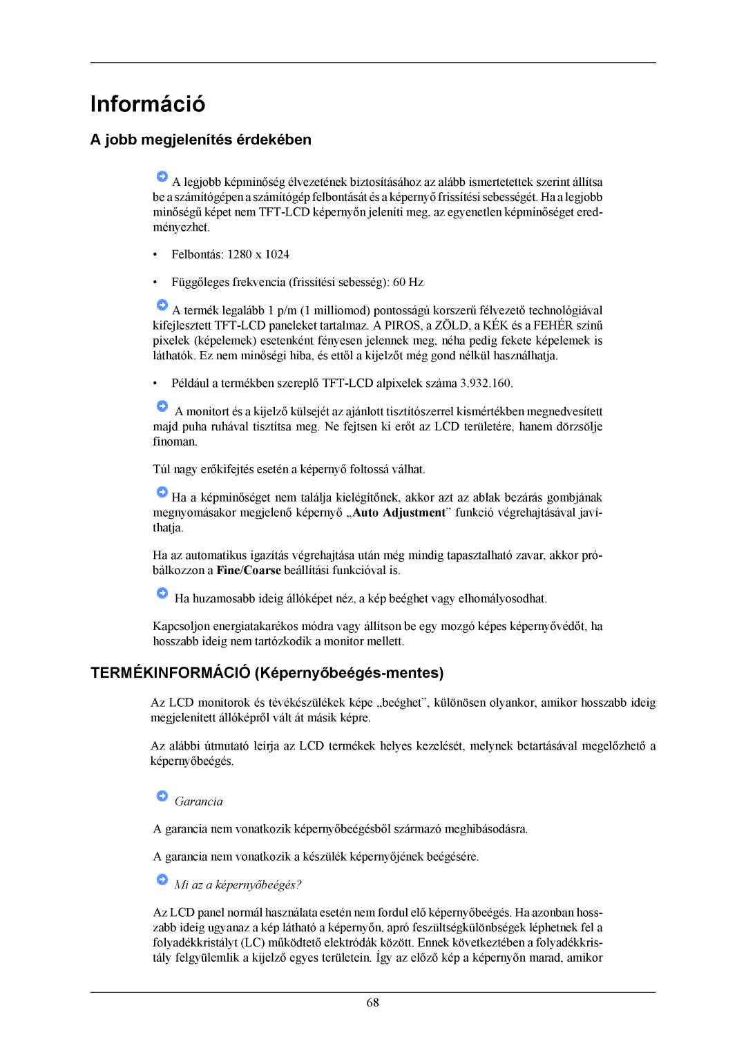 Samsung LS17MYBEBQ/XSA, LS17MYBESCA/EN Információ, Jobb megjelenítés érdekében, Termékinformáció Képernyőbeégés-mentes 