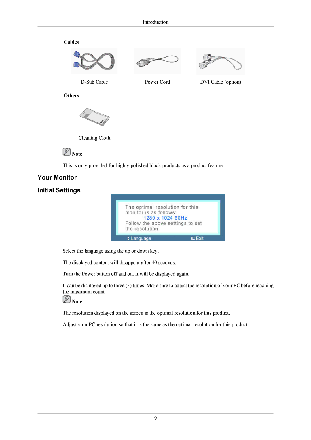 Samsung LS19MYBEB7/CI, LS17MYBESQ/EDC, LS17MYBESCA/EN, LS19MYBESCA/EN manual Your Monitor Initial Settings, Cables, Others 