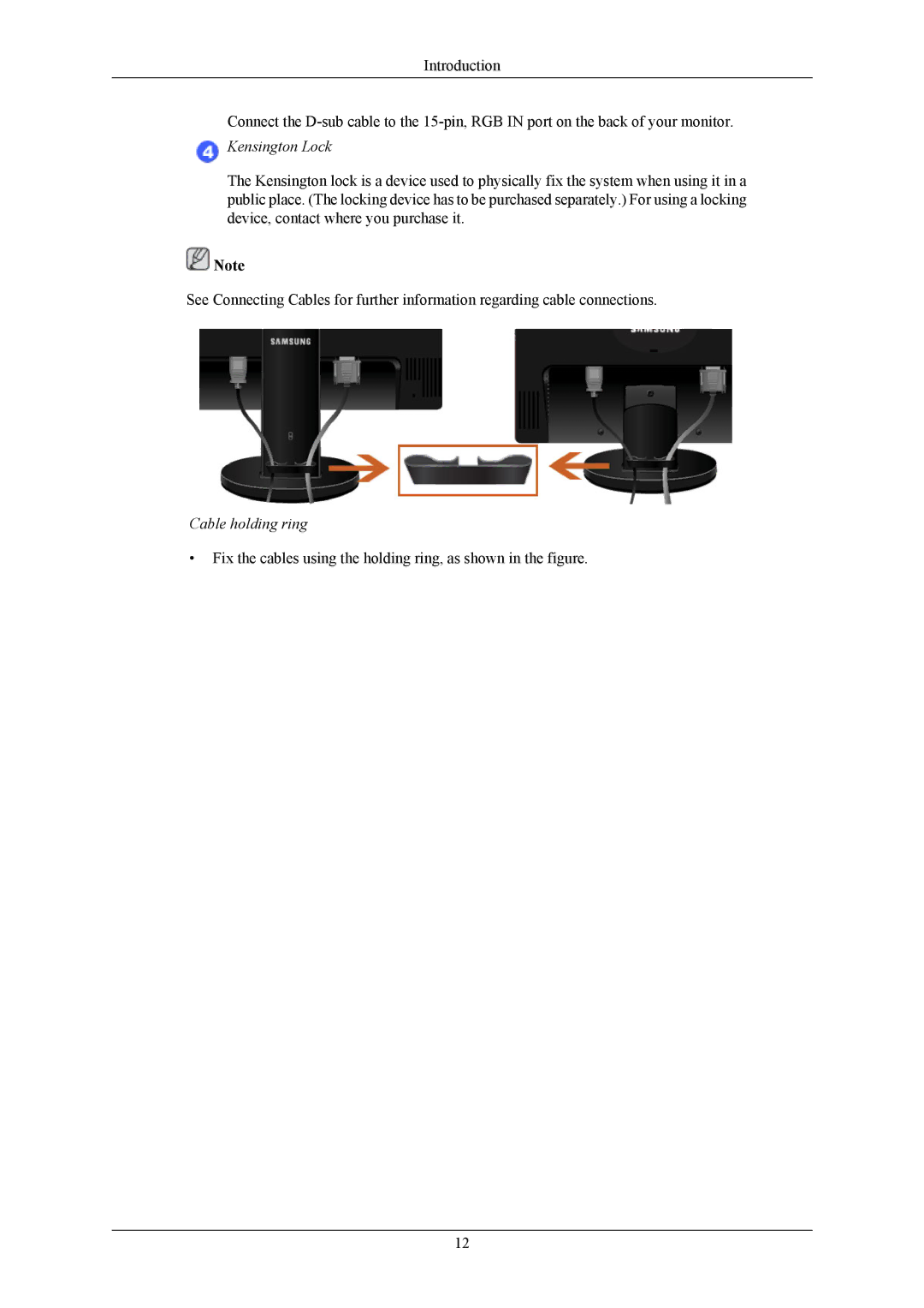 Samsung LS19MYBEQQ/ILC, LS17MYBESQ/EDC, LS17MYBESCA/EN, LS19MYBESCA/EN, LS19MYBESQ/EDC, LS19MYBEBQ/EDC manual Cable holding ring 