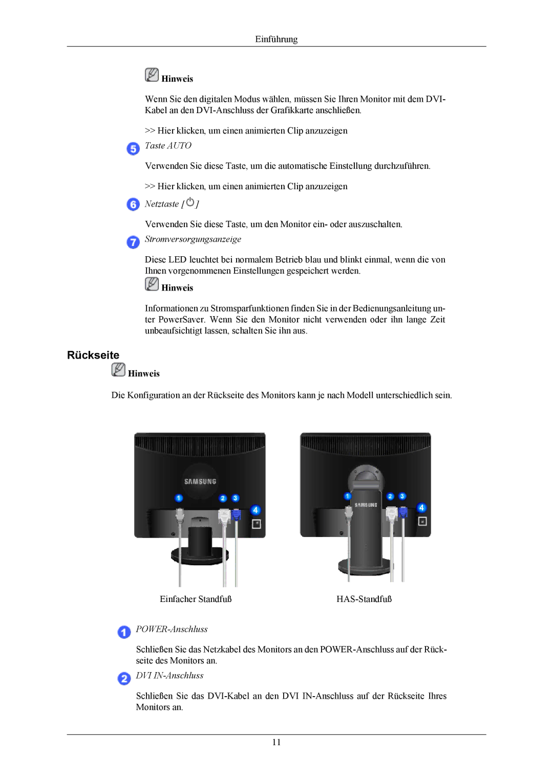 Samsung LS19MYBEBCA/EN, LS17MYBESQ/EDC, LS17MYBESCA/EN, LS19MYBESCA/EN, LS19MYBESQ/EDC Rückseite, Stromversorgungsanzeige 