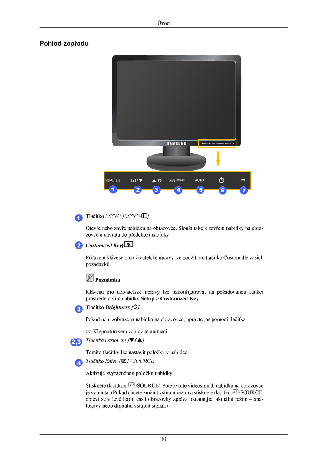 Samsung LS19MYBEBCA/EN, LS17MYBESQ/EDC, LS17MYBESCA/EN, LS19MYBESCA/EN, LS19MYBESQ/EDC Pohled zepředu, Tlačítko Menu Menu 