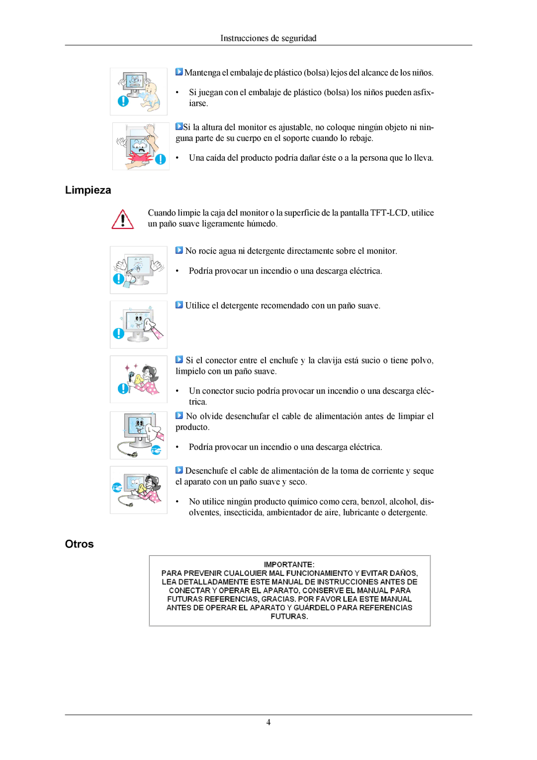 Samsung LS17MYBESQ/EDC, LS17MYBESCA/EN, LS19MYBESCA/EN, LS19MYBESQ/EDC, LS19MYBEBQ/EDC manual Limpieza, Otros 