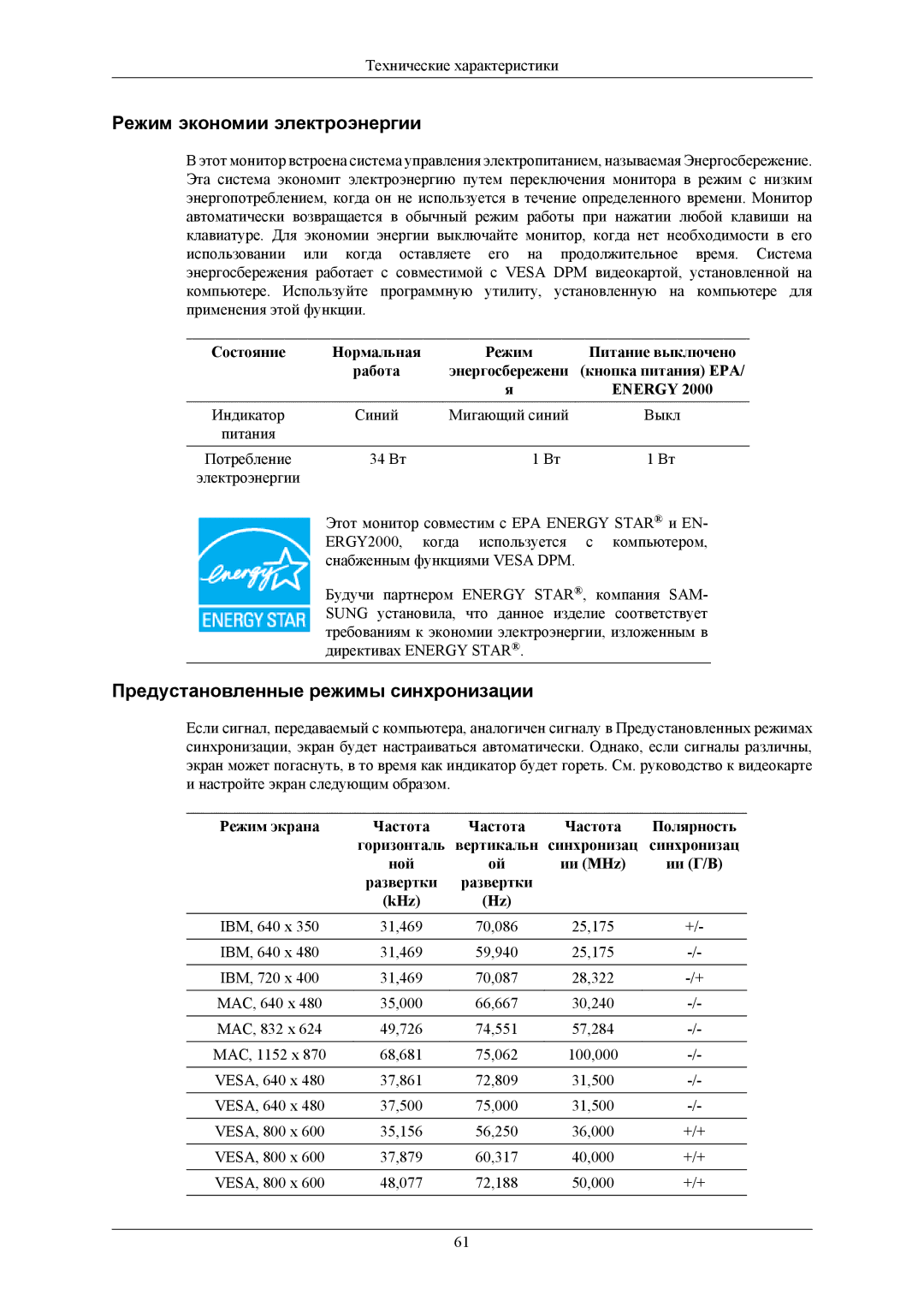 Samsung LS17MYBEBQ/EDC, LS17MYBESQ/EDC, LS19MYBESCA/EN, LS19MYBESQ/EDC, LS19MYBEBQ/EDC manual Режим экономии электроэнергии 