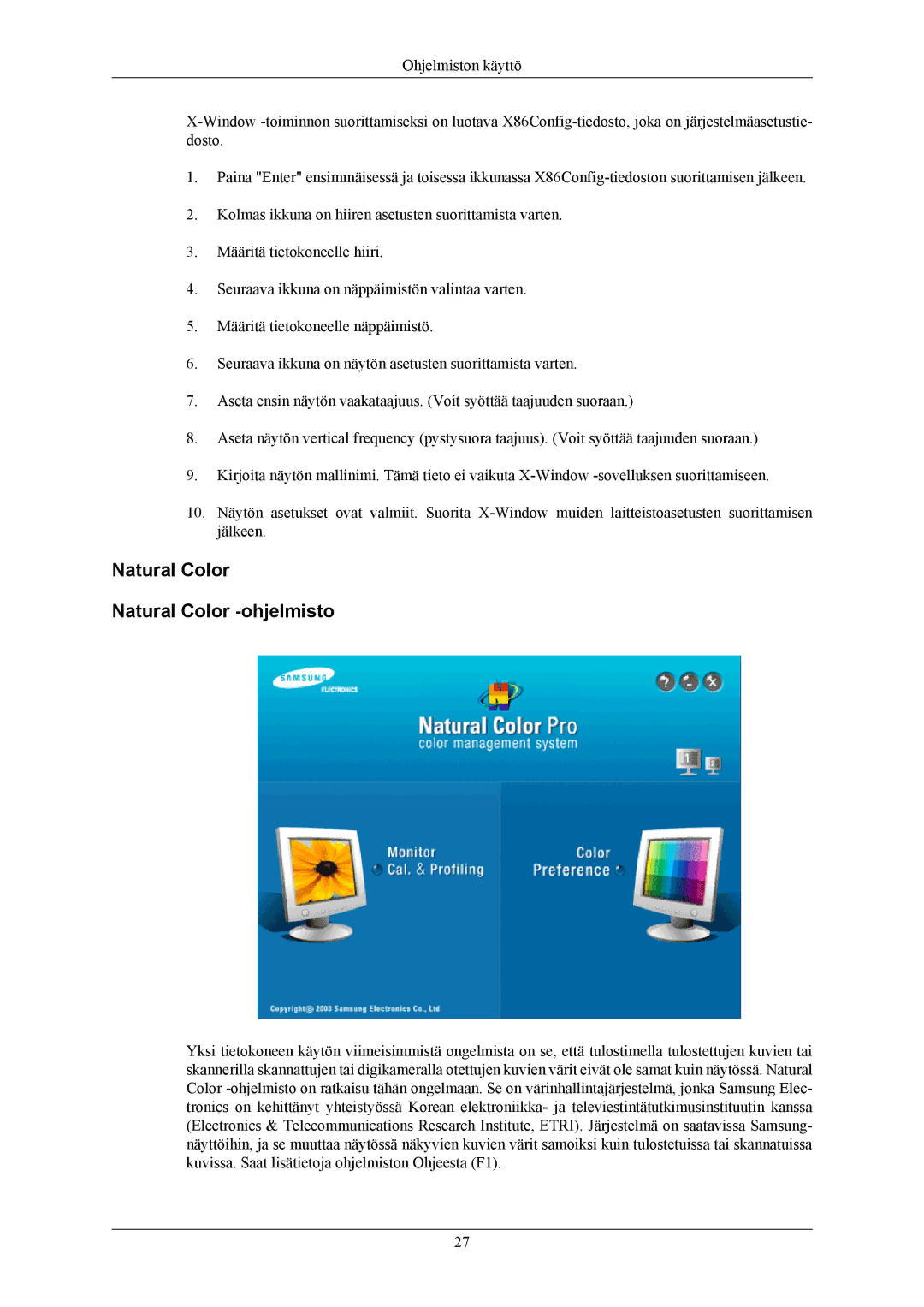 Samsung LS19MYBESCA/EN, LS17MYBESQ/EDC, LS19MYBESQ/EDC, LS19MYBEBQ/EDC manual Natural Color Natural Color -ohjelmisto 