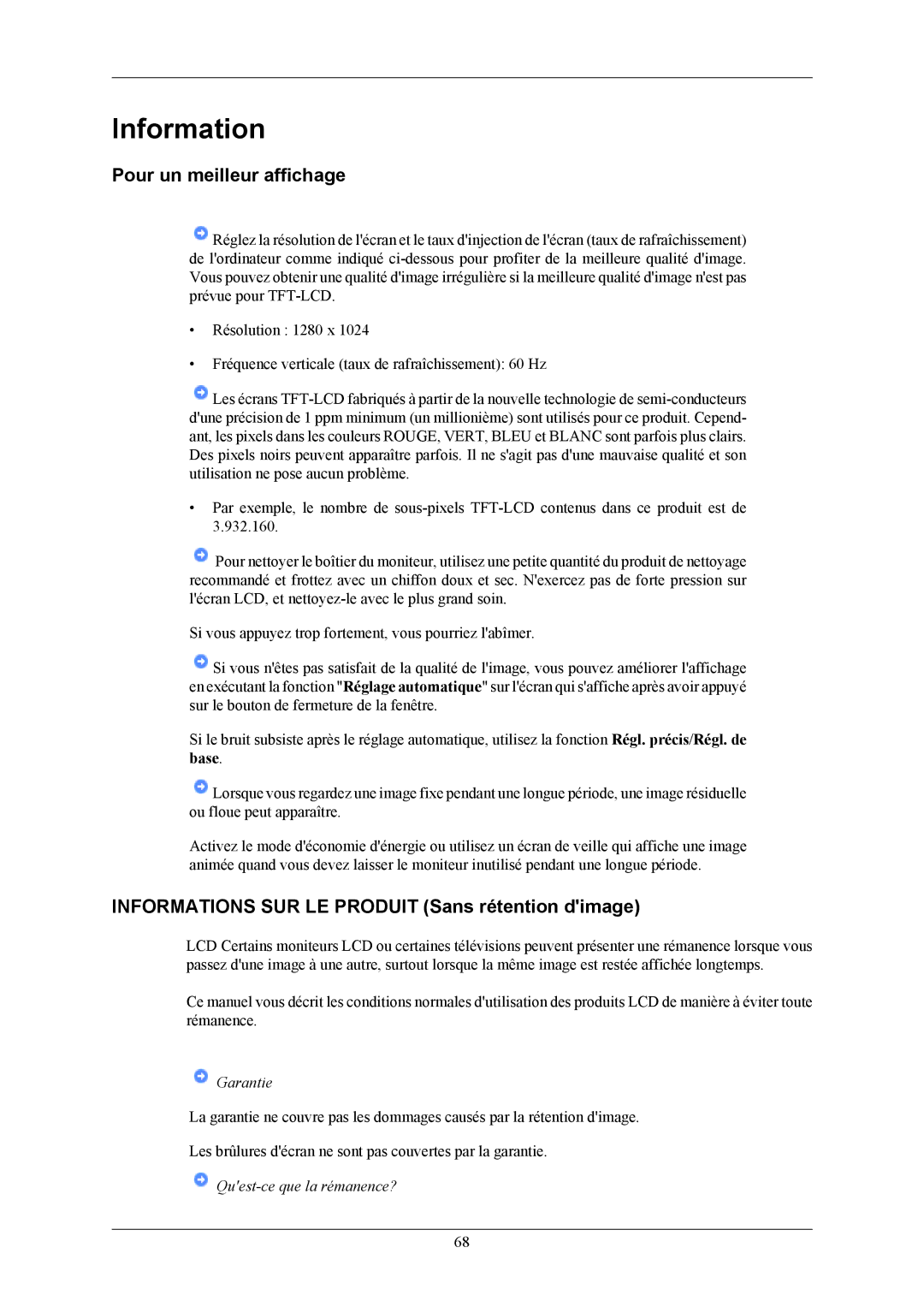 Samsung LS19MYBEBCA/EN, LS17MYBESQ/EDC Pour un meilleur affichage, Informations SUR LE Produit Sans rétention dimage 