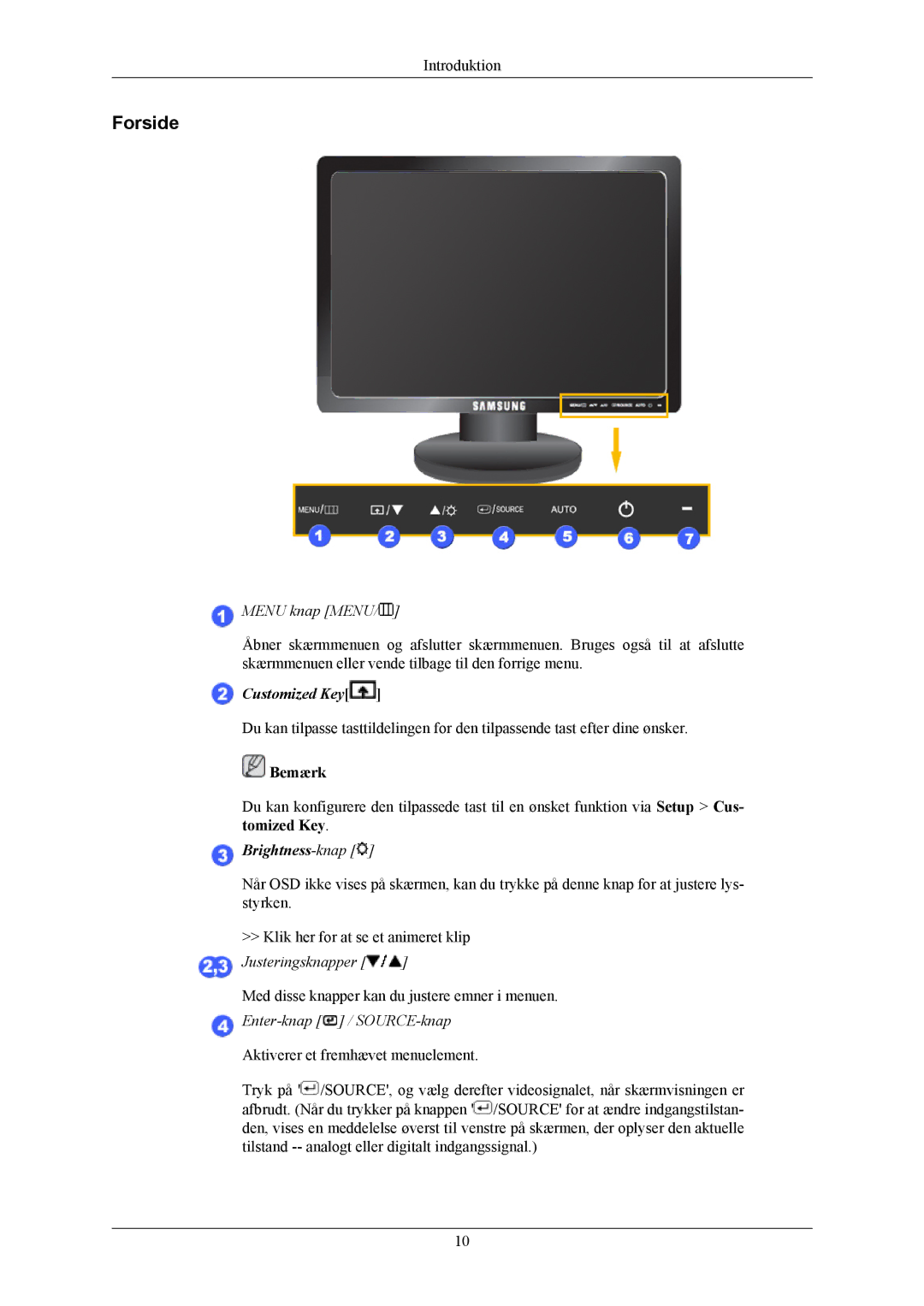 Samsung LS17MYBEBQ/EDC, LS17MYBESQ/EDC, LS19MYBESCA/EN, LS19MYBESQ/EDC, LS19MYBEBQ/EDC, LS19MYBEBCA/EN Forside, Menu knap Menu 