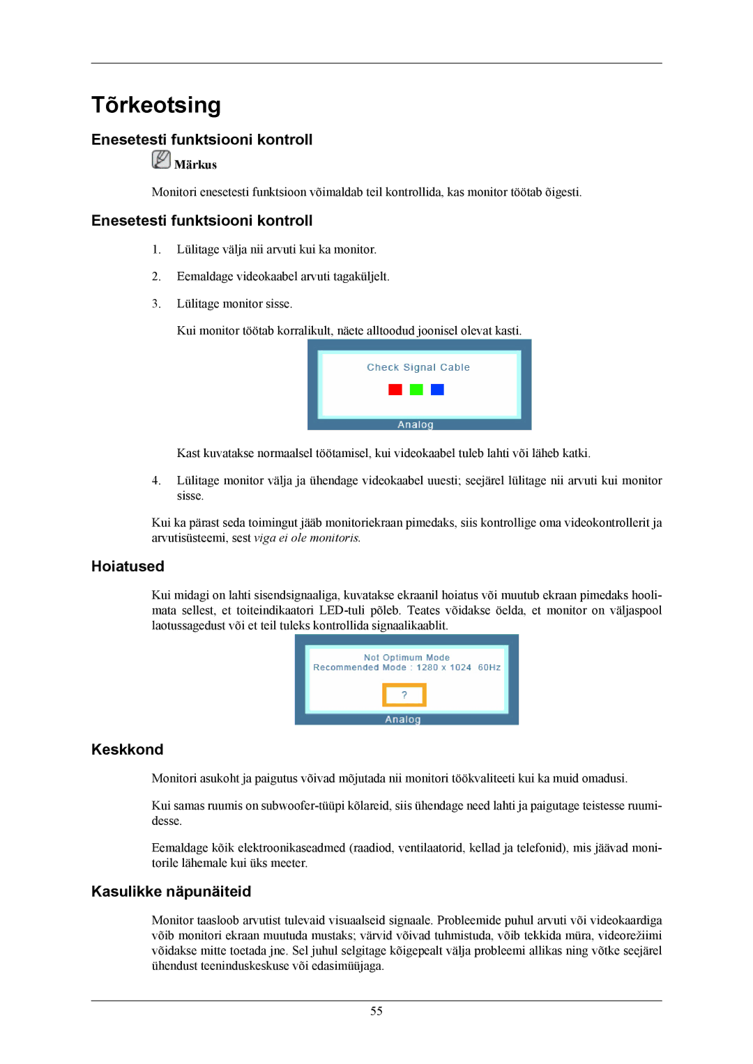 Samsung LS19MYBESQ/EDC manual Tõrkeotsing, Enesetesti funktsiooni kontroll, Hoiatused, Keskkond, Kasulikke näpunäiteid 