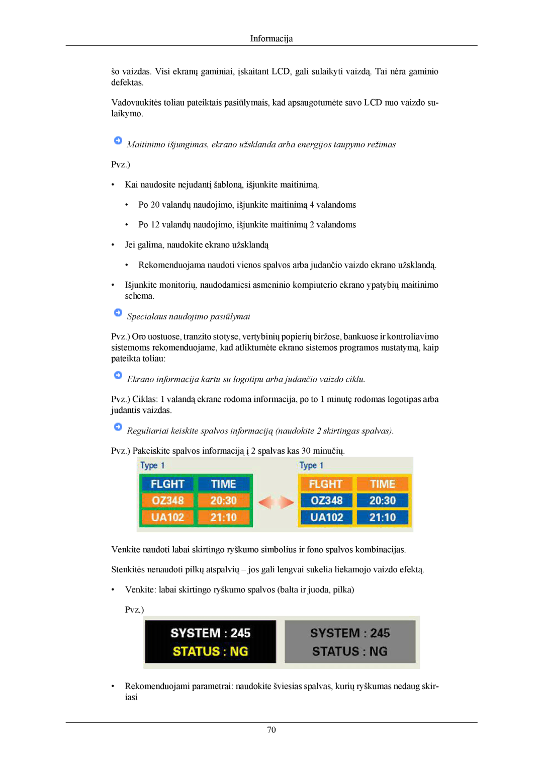 Samsung LS19MYBEBQ/EDC, LS17MYBESQ/EDC, LS19MYBESQ/EDC, LS19MYBEBCA/EN manual Specialaus naudojimo pasiūlymai 