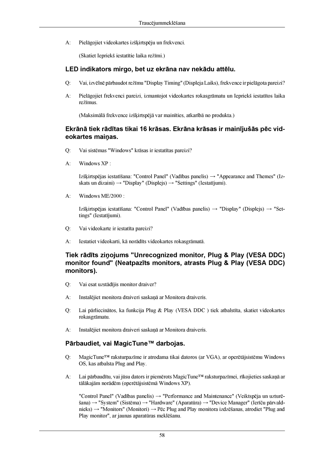 Samsung LS17MYBESQ/EDC manual LED indikators mirgo, bet uz ekrāna nav nekādu attēlu, Pārbaudiet, vai MagicTune darbojas 