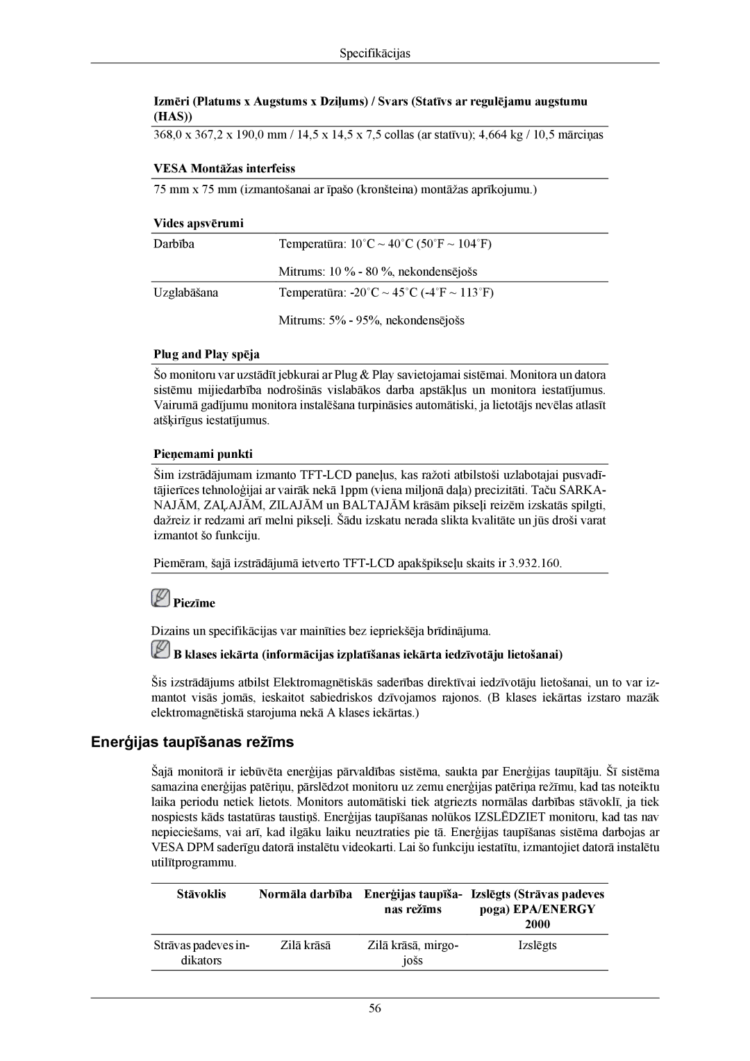 Samsung LS17MYBESQ/EDC, LS19MYBESQ/EDC, LS19MYBEBQ/EDC, LS19MYBEBCA/EN manual Enerģijas taupīšanas režīms 