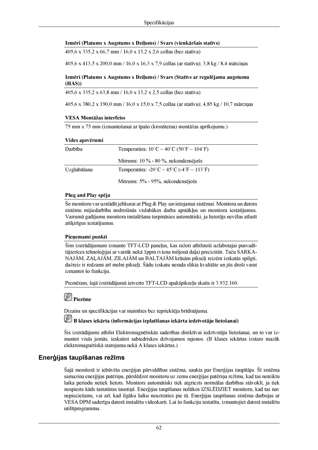 Samsung LS19MYBEBQ/EDC, LS17MYBESQ/EDC, LS19MYBESQ/EDC, LS19MYBEBCA/EN manual Enerģijas taupīšanas režīms 