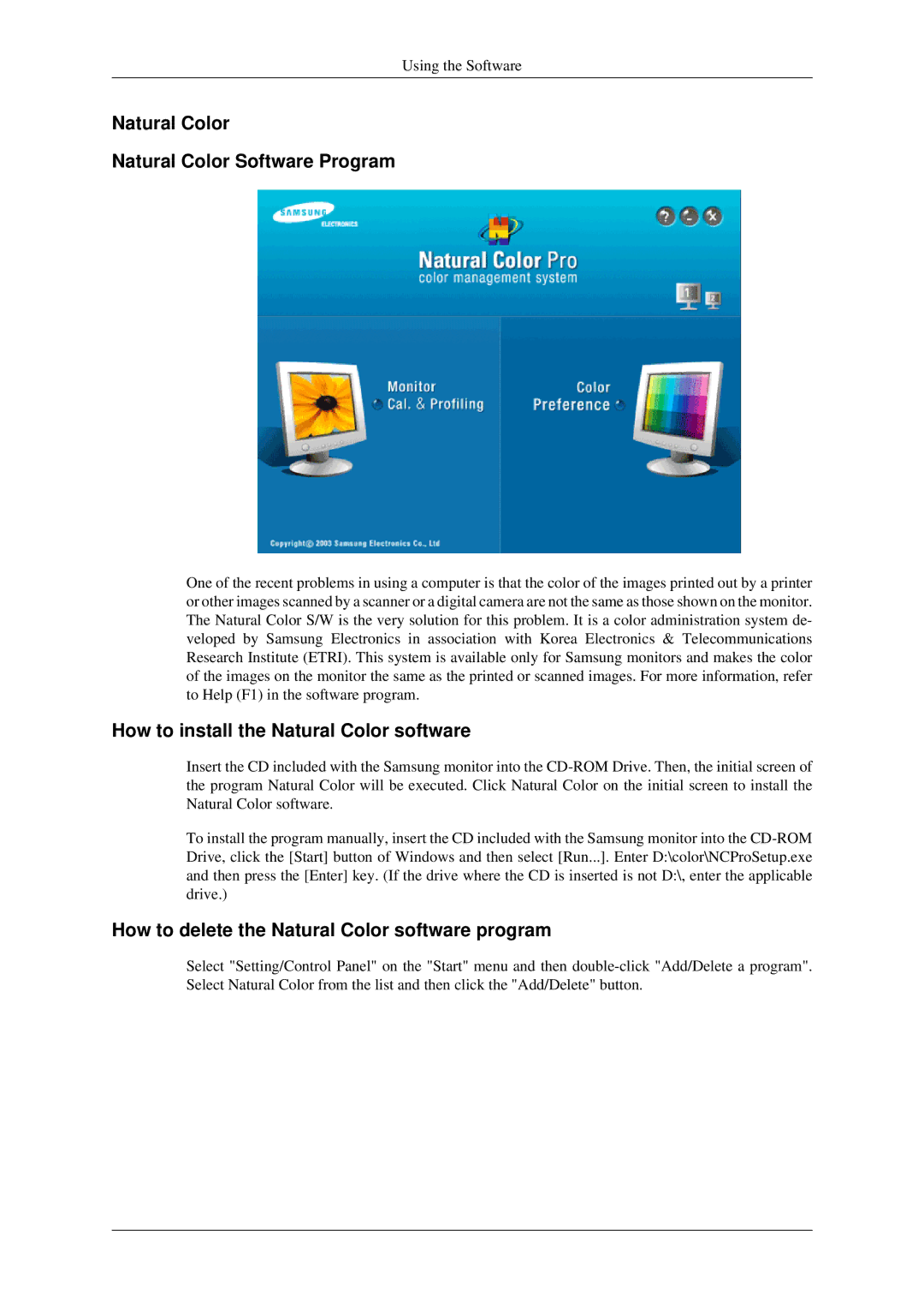 Samsung LS17MYDEBQ/ILC manual Natural Color Natural Color Software Program, How to install the Natural Color software 