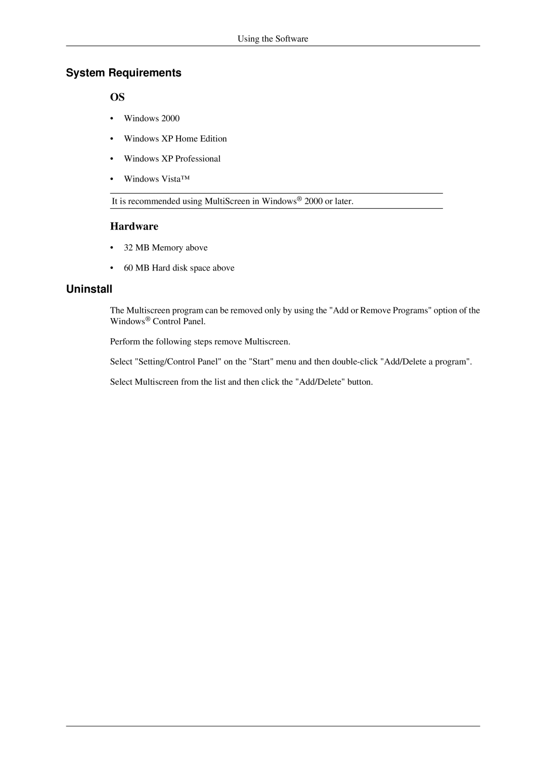 Samsung LS17MYDEBQ/ILC manual MB Memory above MB Hard disk space above 