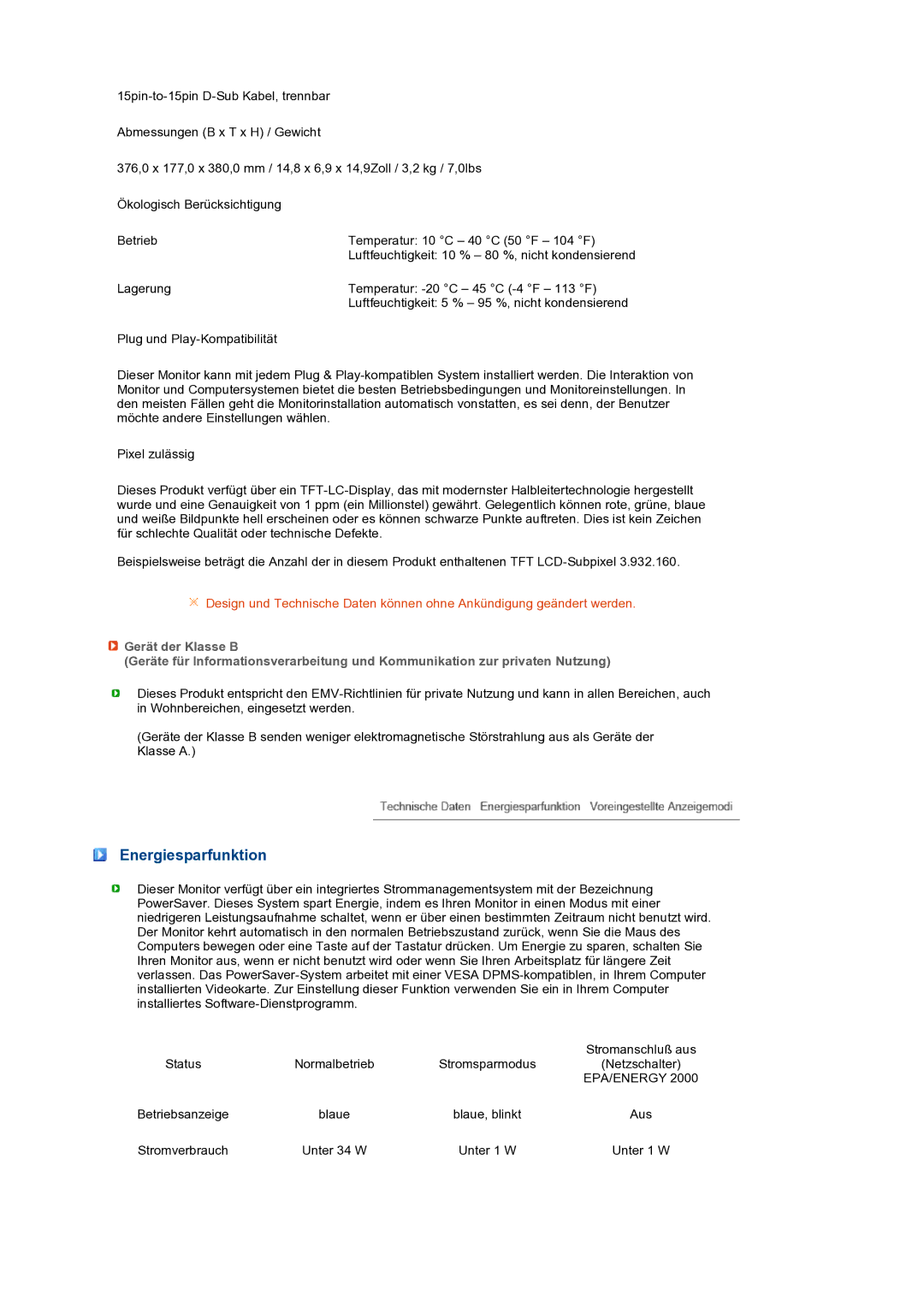 Samsung LS19PEBSBE/EDC, LS17PEASB/EDC, LS19PEBSBV/EDC, LS19PEBSWV/EDC manual Energiesparfunktion, Epa/Energy 